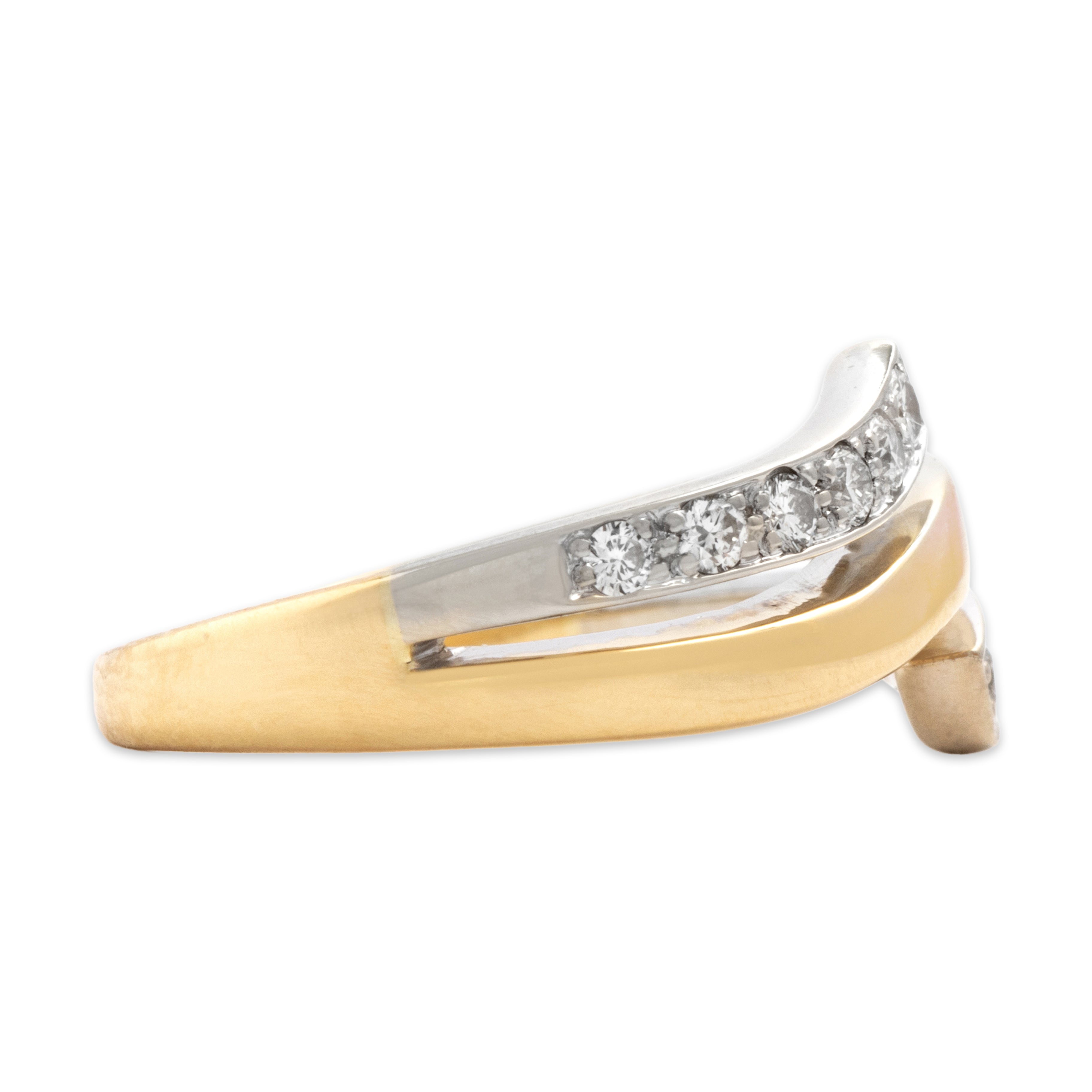 Vintage Heavy 18k Yellow & White Gold Diamond Spectacular Wavy Wrap Band Ring - Side view