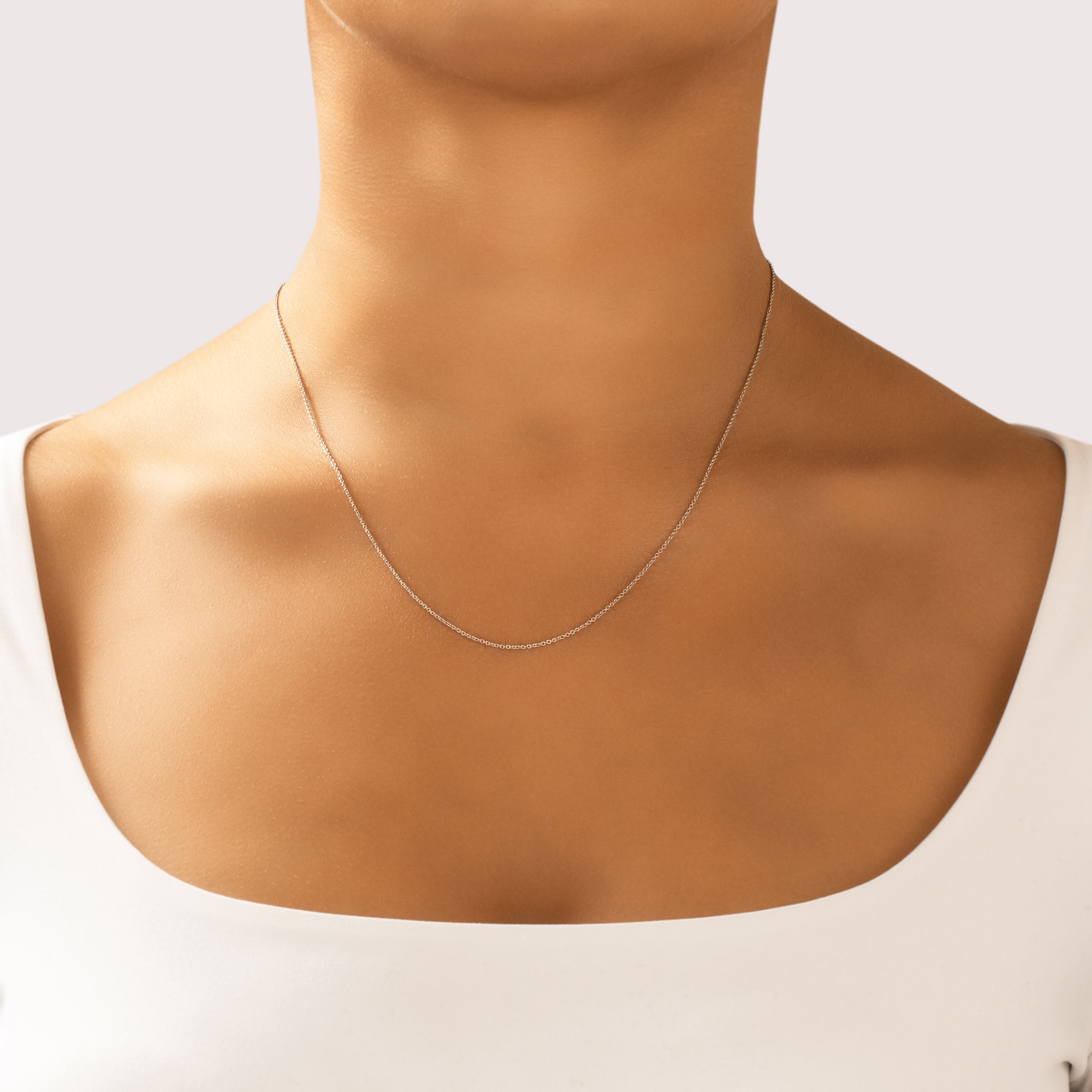 Vintage Italian 18k White Gold Delicate Everyday Cable 1mm Adjustable Chain - On model view
