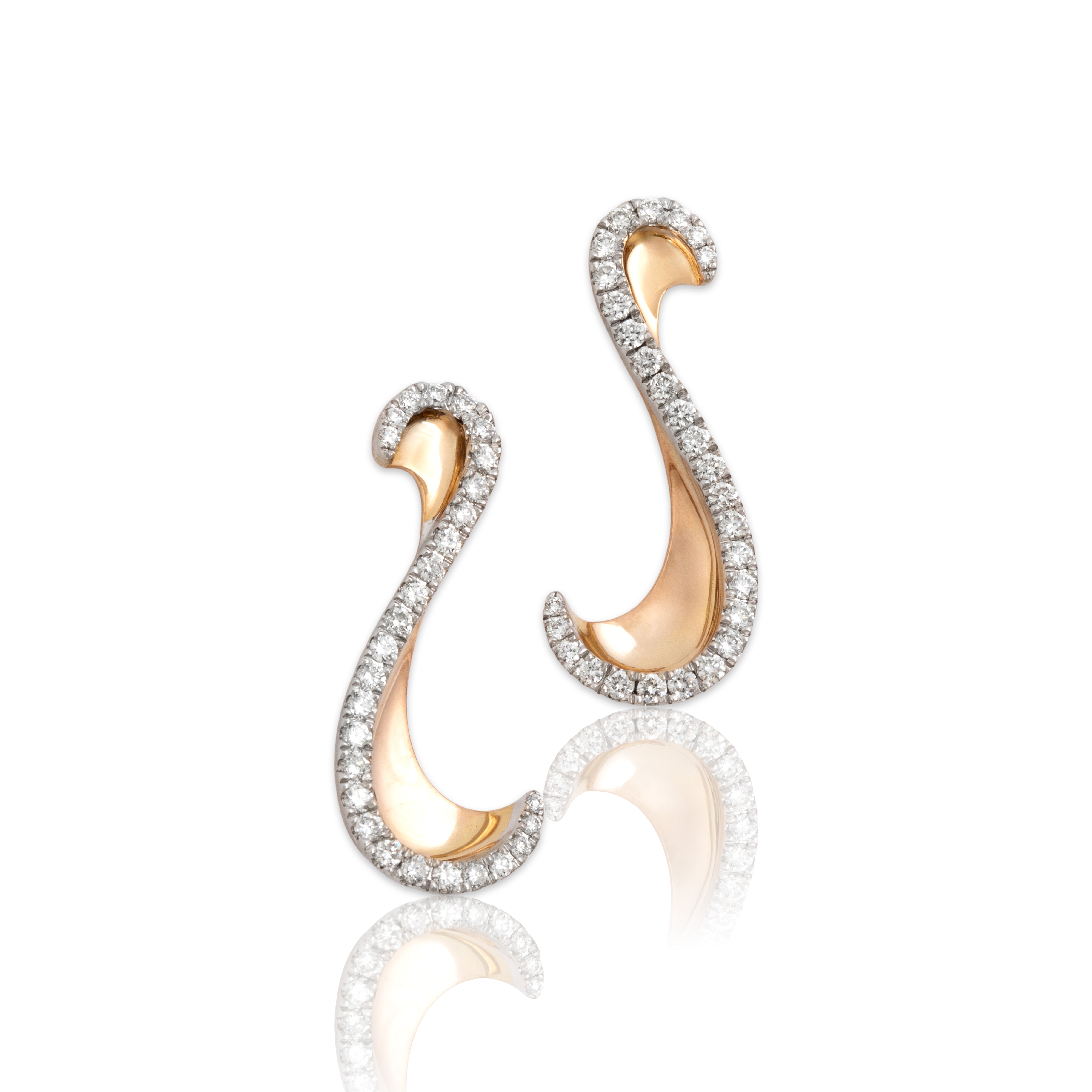 Estate Simon G. 18k Rose & White Gold [Custom Carat] Elegant Glittering Swish Earrings - Close-up view