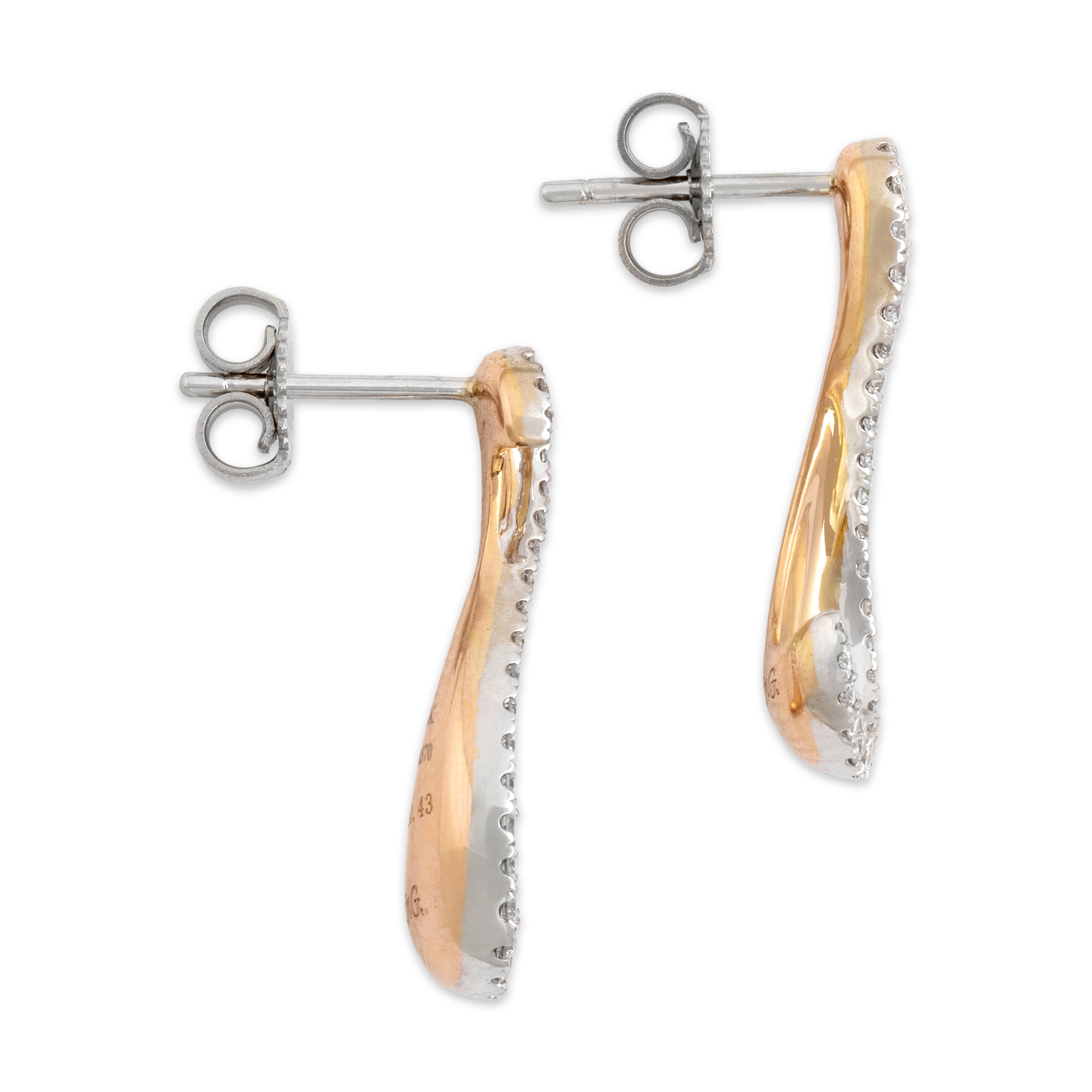Estate Simon G. 18k Rose & White Gold [Custom Carat] Elegant Glittering Swish Earrings - Side view