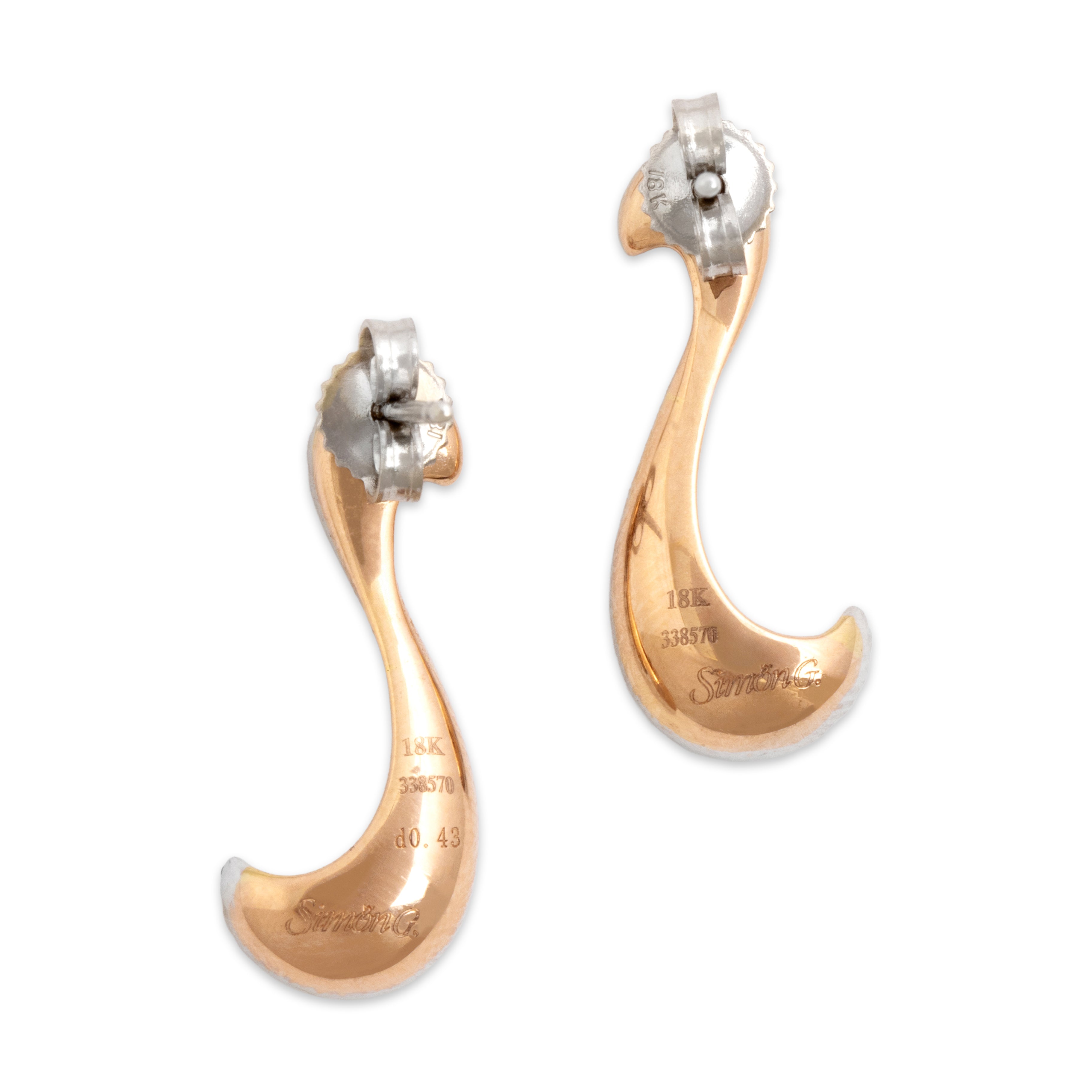 Estate Simon G. 18k Rose & White Gold [Custom Carat] Elegant Glittering Swish Earrings - Back view