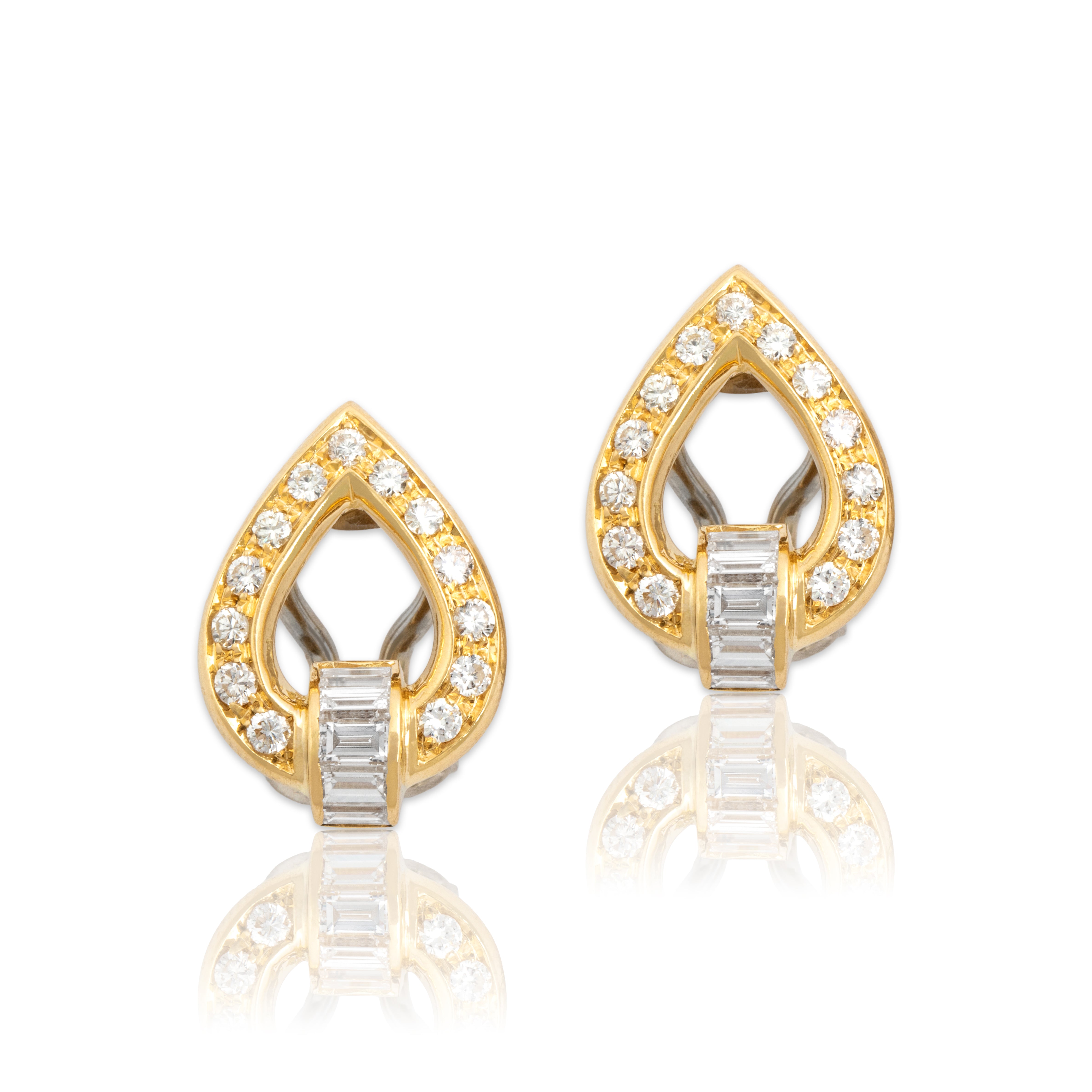 Vintage 18k Yellow & White Gold .99cttw Diamond Substantial Teardop Earrings