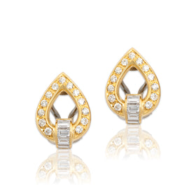 Vintage 18k Yellow & White Gold .99cttw Diamond Substantial Teardop Earrings