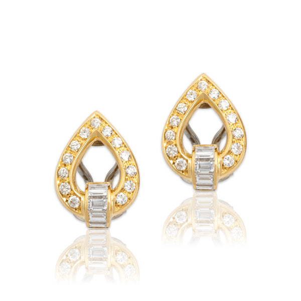 Vintage 18k Yellow & White Gold .99cttw Diamond Substantial Teardop Earrings