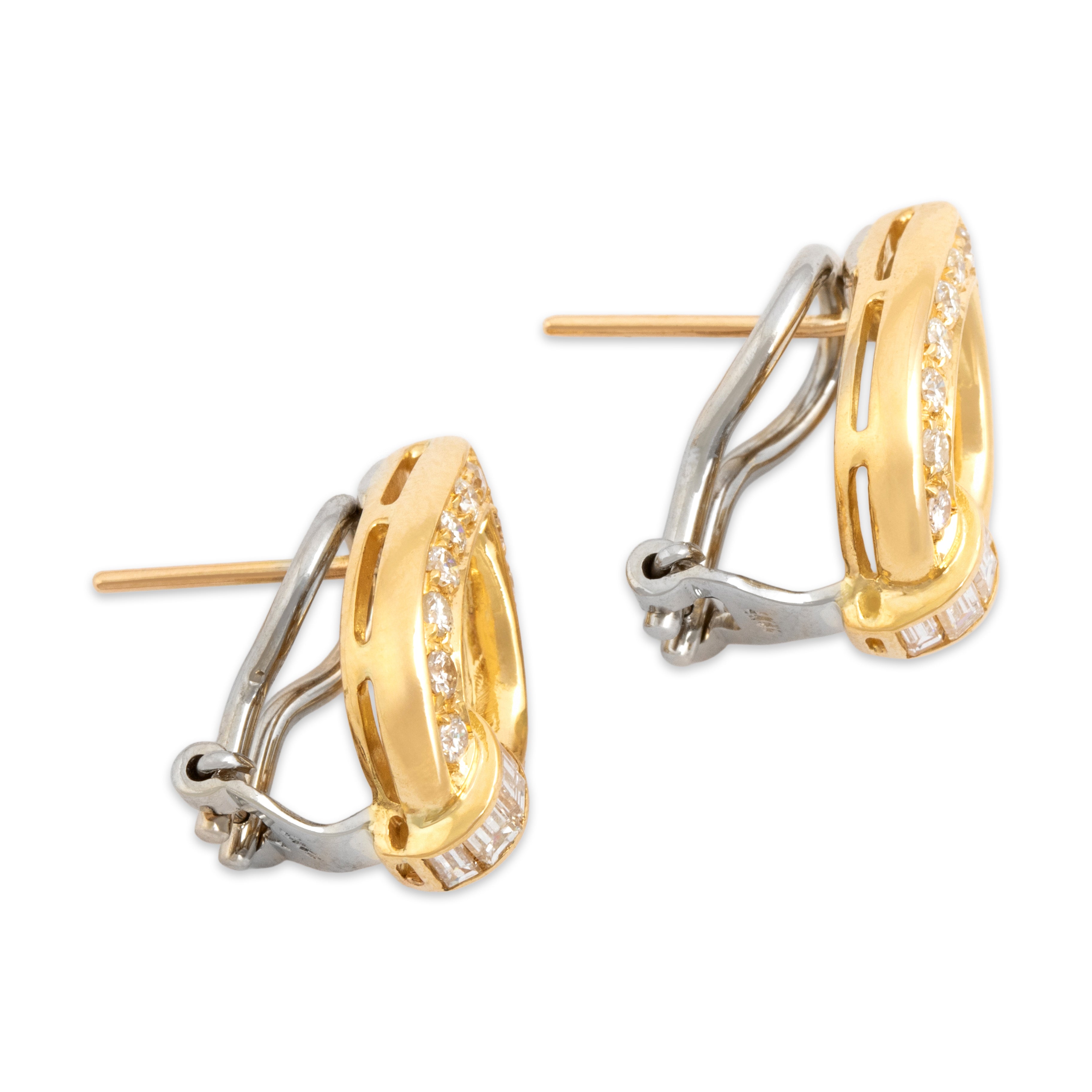 Vintage Substantial 18k Yellow & White Gold .99cttw Diamond Glittering Pear Omega-Back Earrings - Side view
