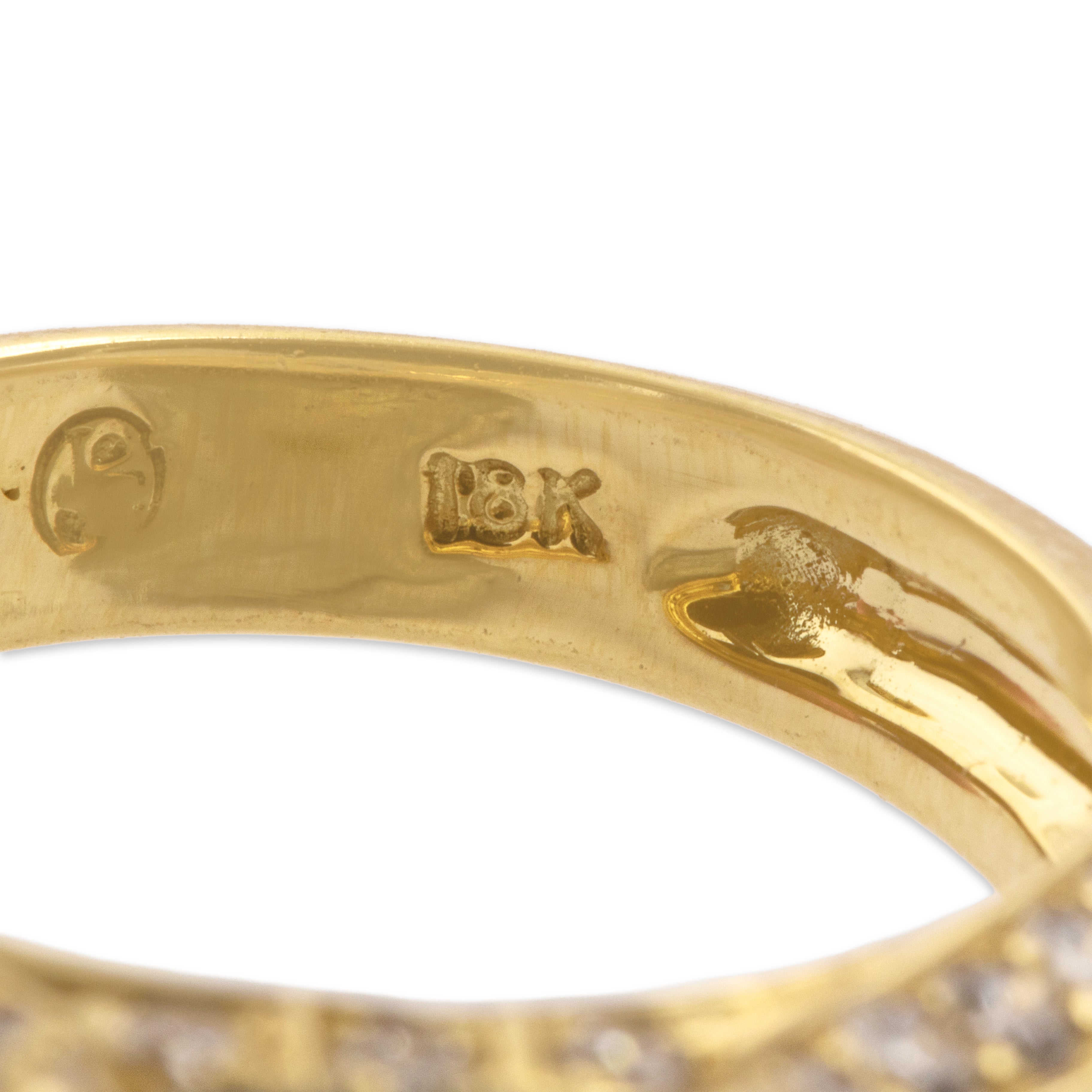 Vintage Substantial 18k Yellow Gold 3.69ct Prasiolite .75cttw Diamond Sculptural Cushion Cocktail Ring - Hallmark view