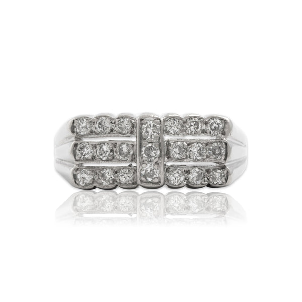 Vintage Heavy Platinum Diamond Striped Bar Ring 8.00