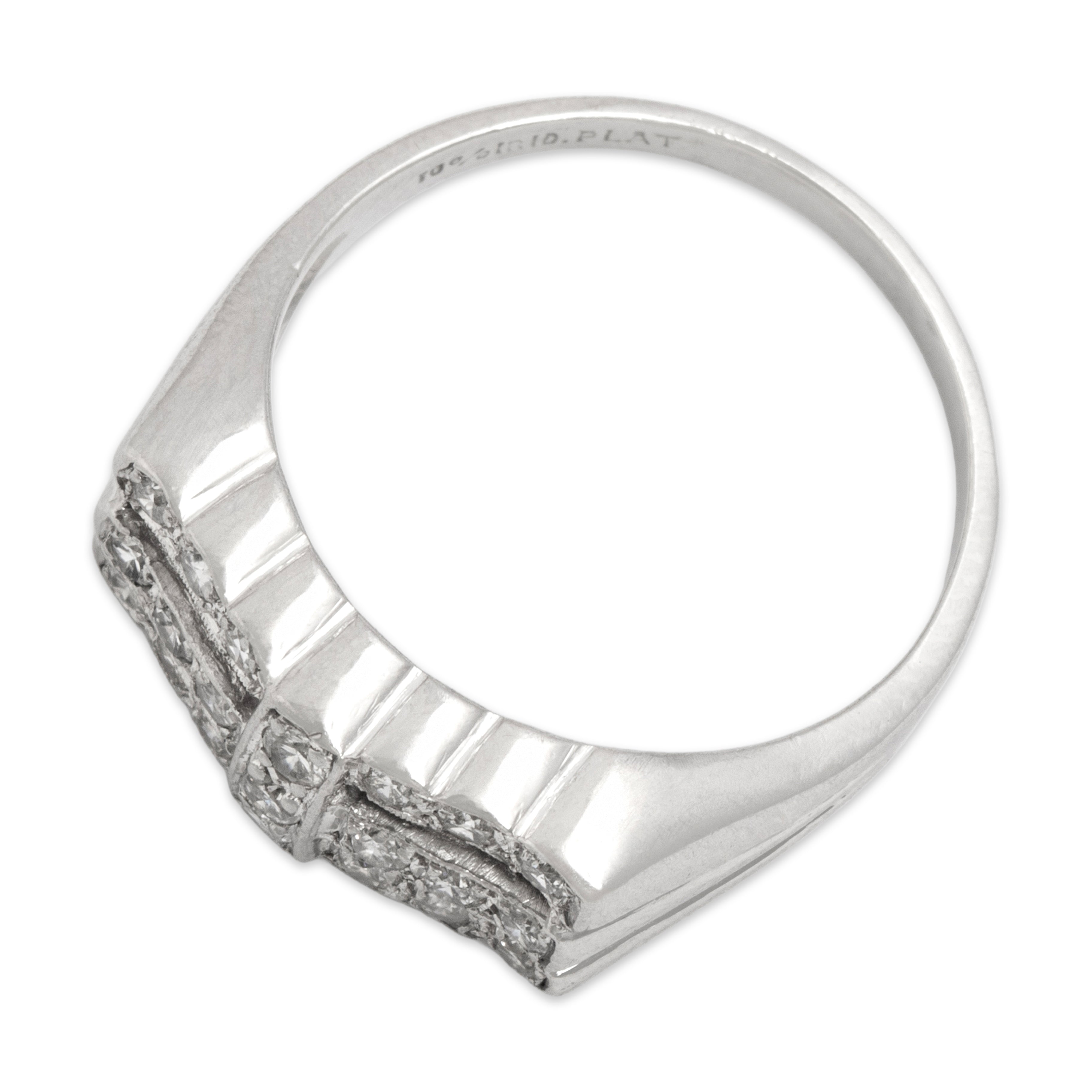 Vintage Heavy Platinum Diamond Striped Bar Ring - Overall view