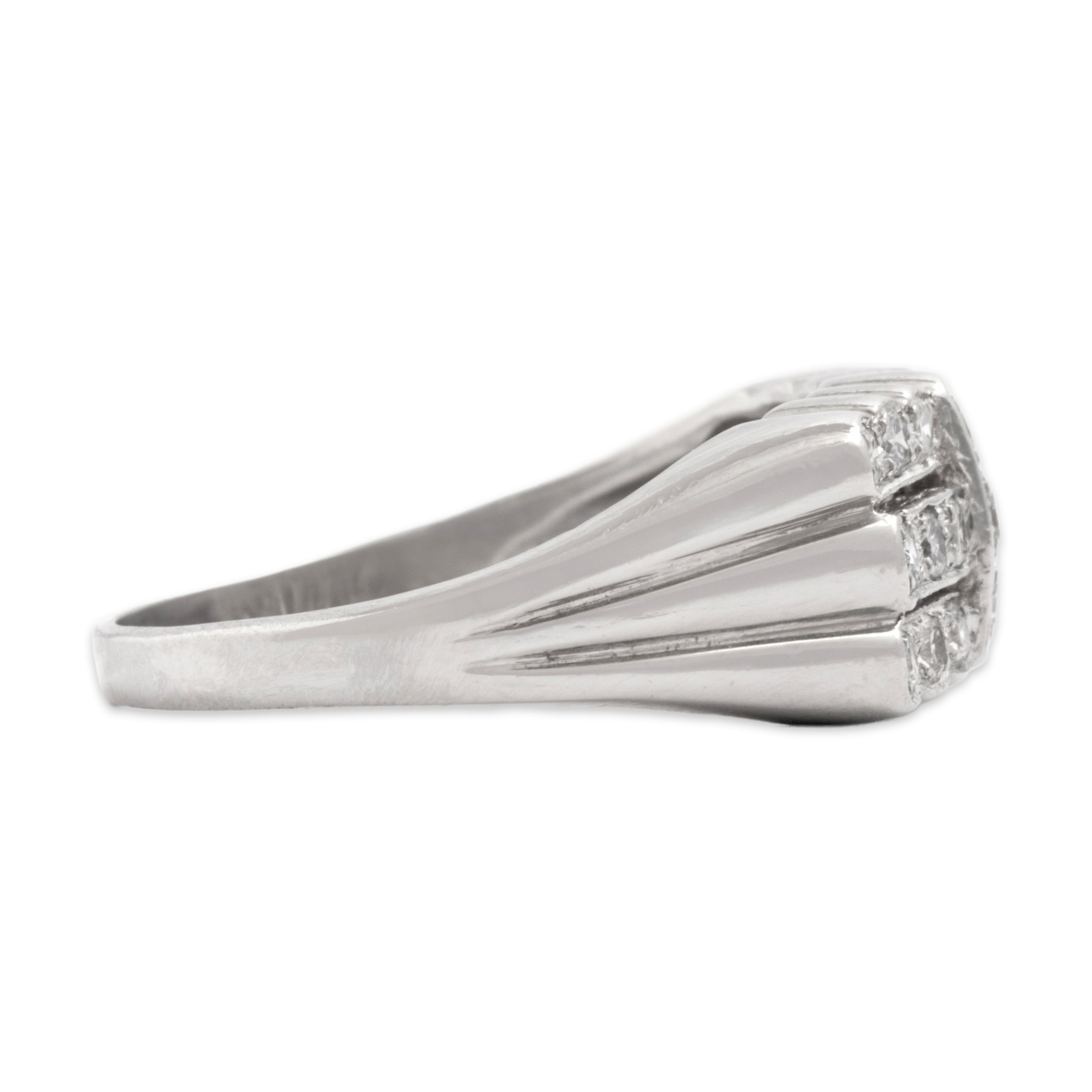 Vintage Heavy Platinum Diamond Striped Bar Ring - Side view