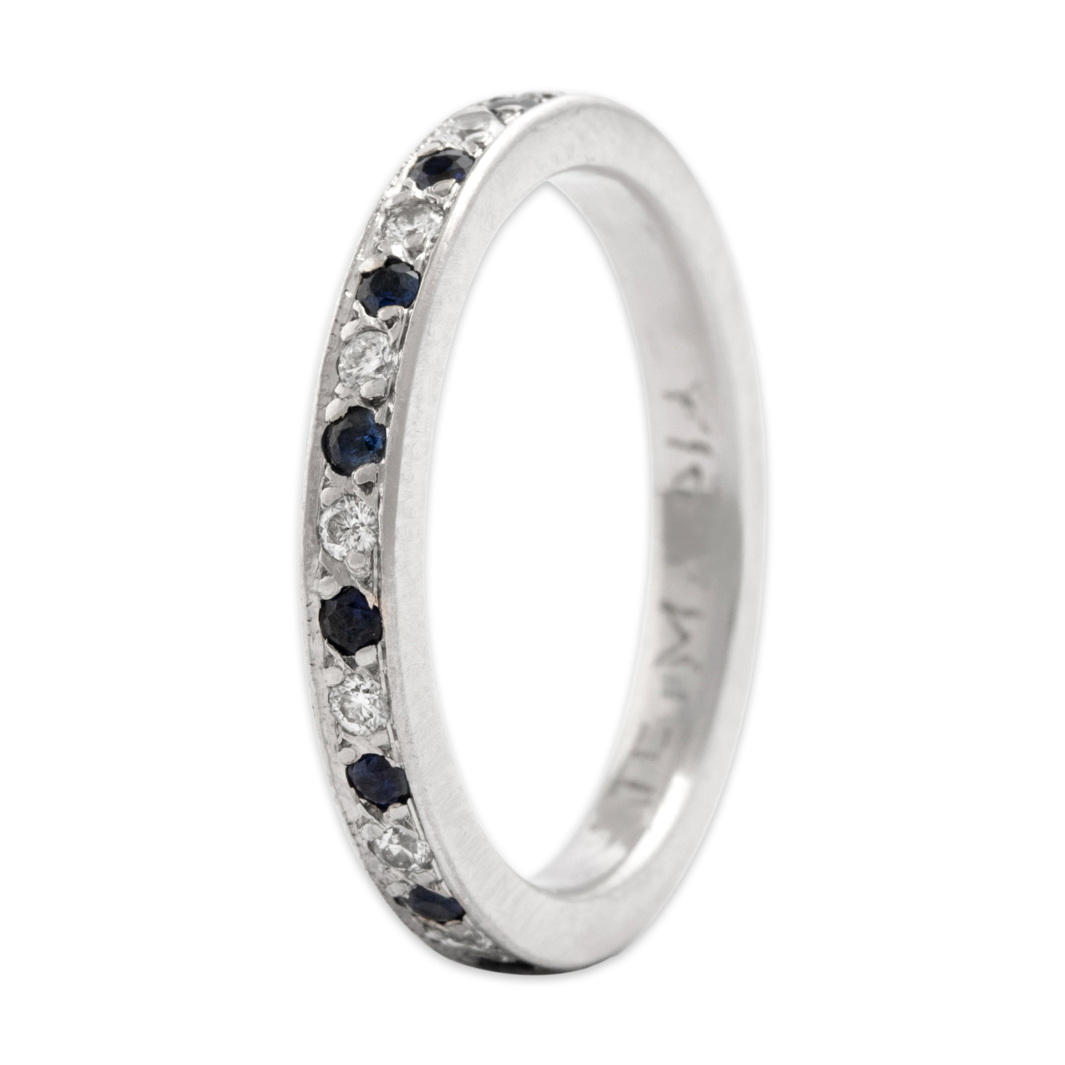 Vintage Platinum Diamond Blue Sapphire Phenomenal Alternating Line Eternity Band Ring - Overall view