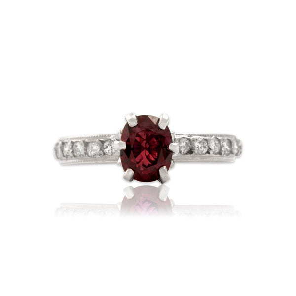 Vintage Platinum .72ct Ruby Diamond Lovely Tall Blossom Ring 6.75