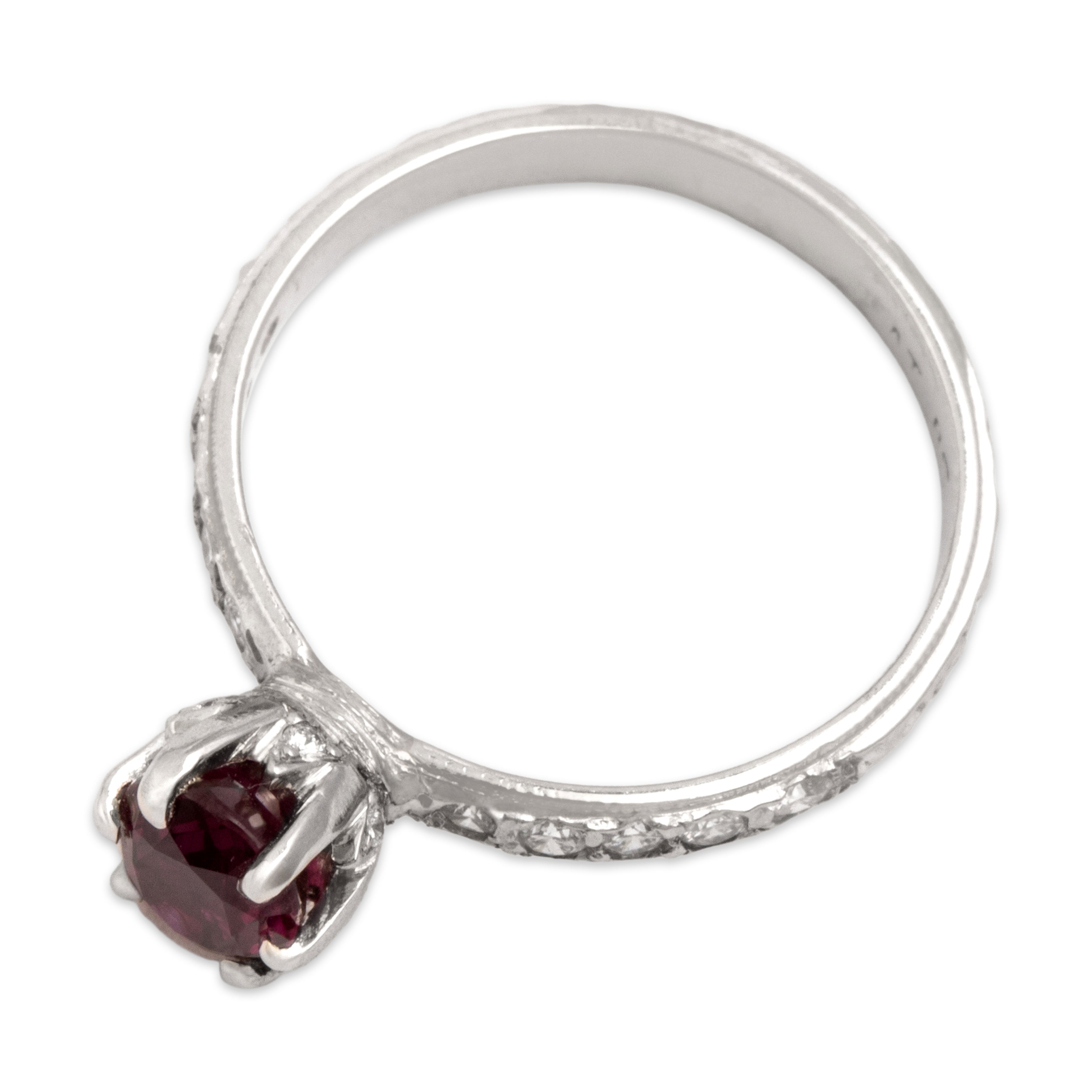 Vintage Platinum .72ct Ruby Diamond Lovely Tall Blossom Ring - Overall view