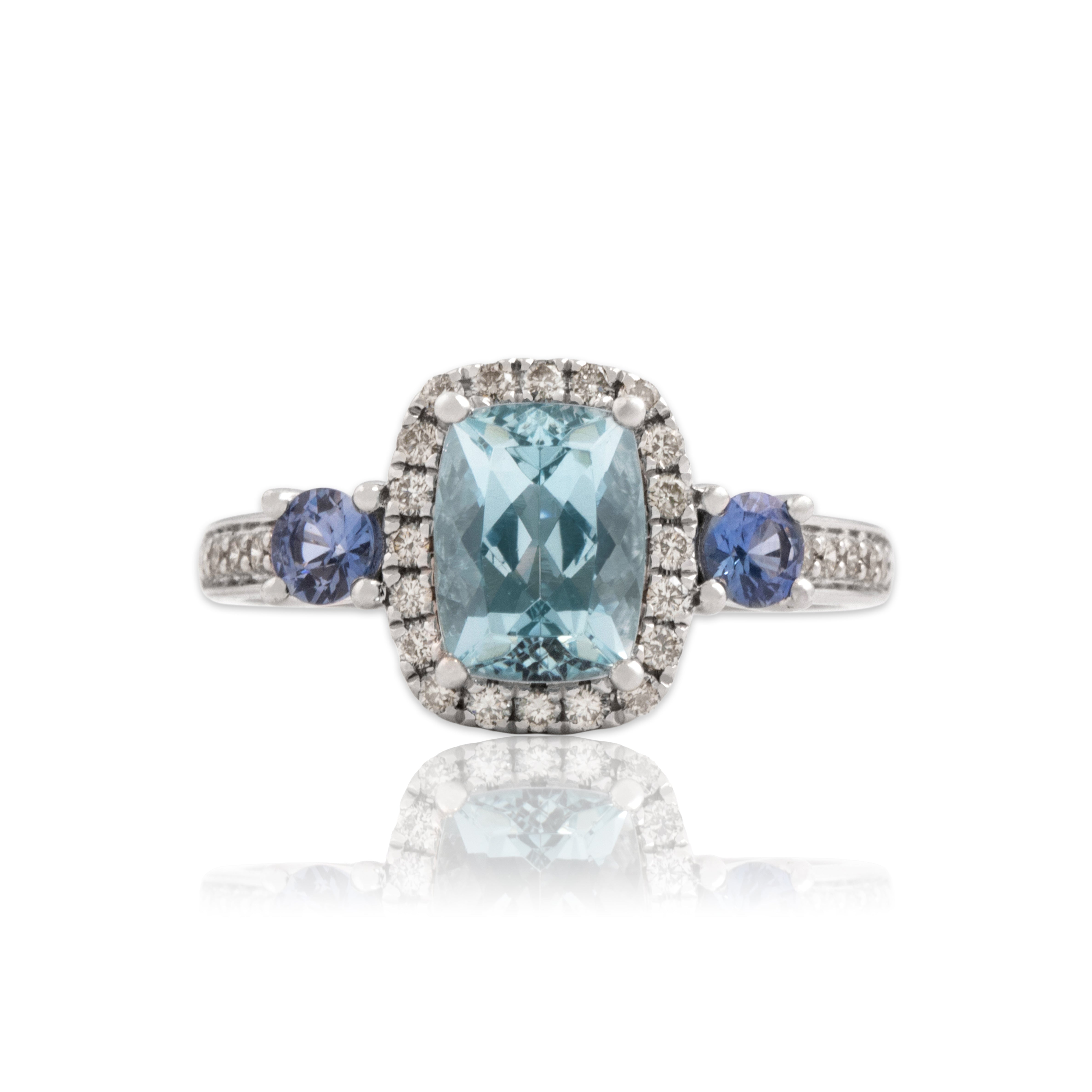 Estate 14k White Gold 1.25ct Aquamarine Champagne Diamond Blue Sapphire Ring 6.25