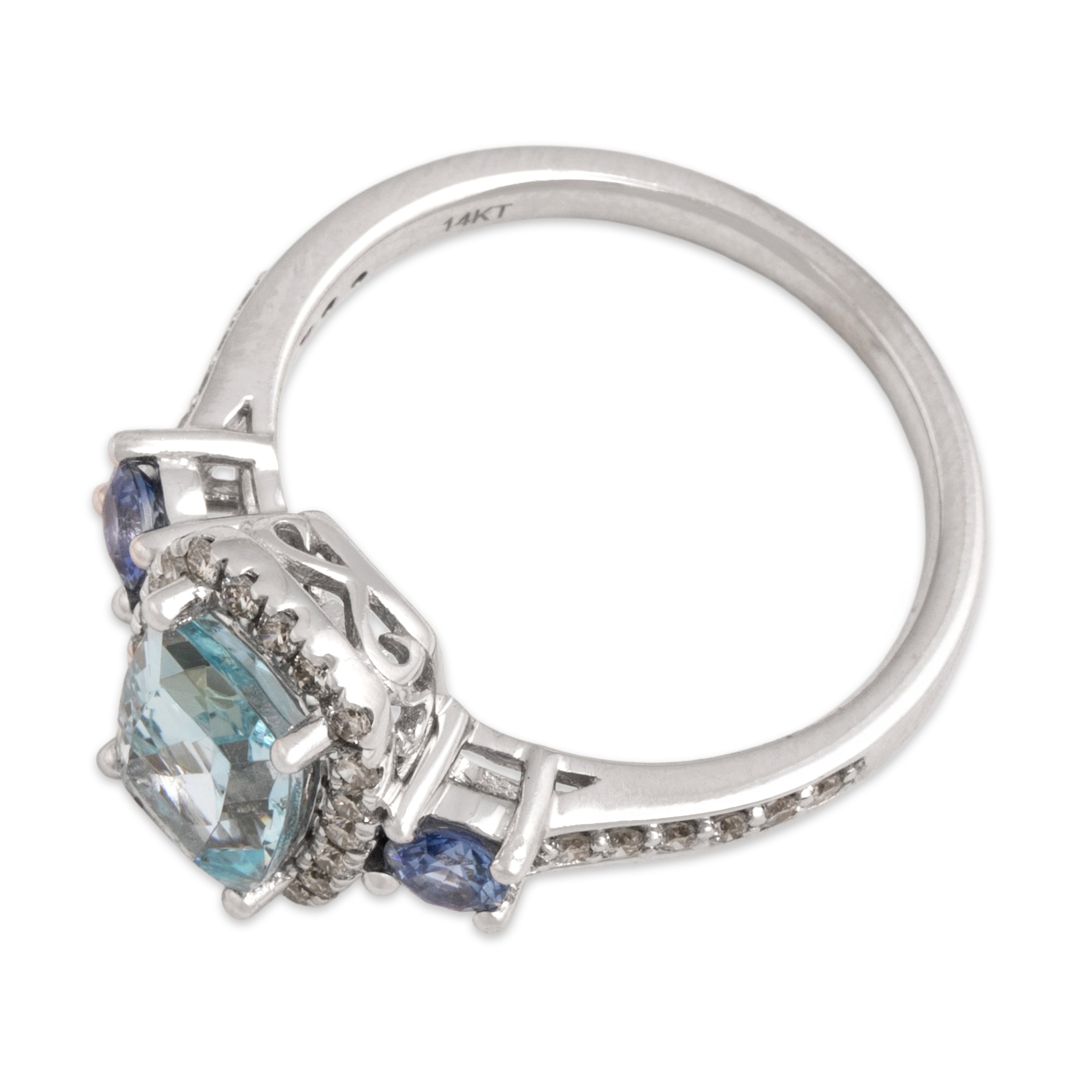 Estate 14k White Gold 1.25ct Aquamarine Champagne Diamond Blue Sapphire Ring 6.25