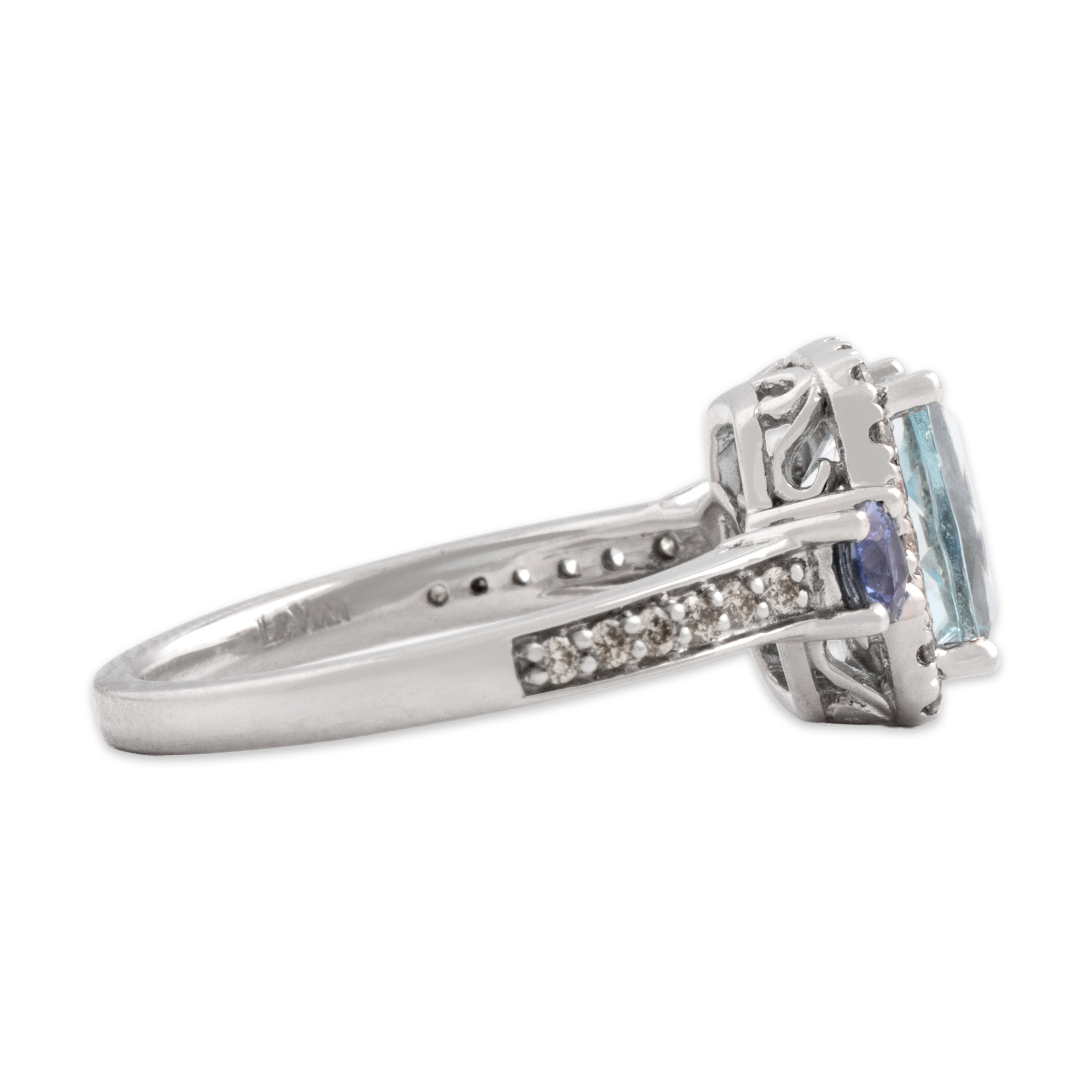 Estate 14k White Gold 1.25ct Aquamarine Champagne Diamond Blue Sapphire Ring 6.25