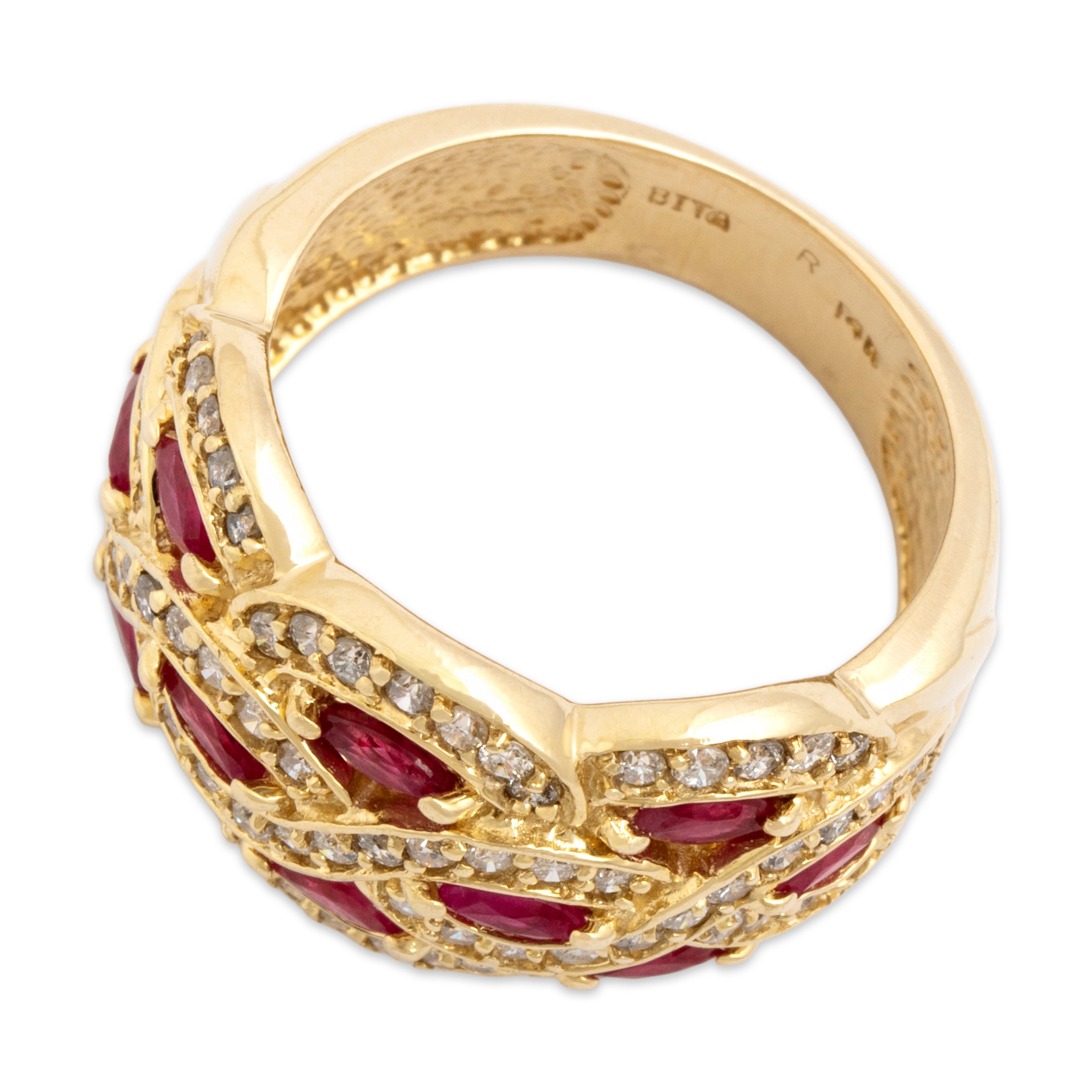 Vintage Substantial 14k Yellow Gold .69cttw Diamond Ruby Wide Woven Band Ring - Overall view