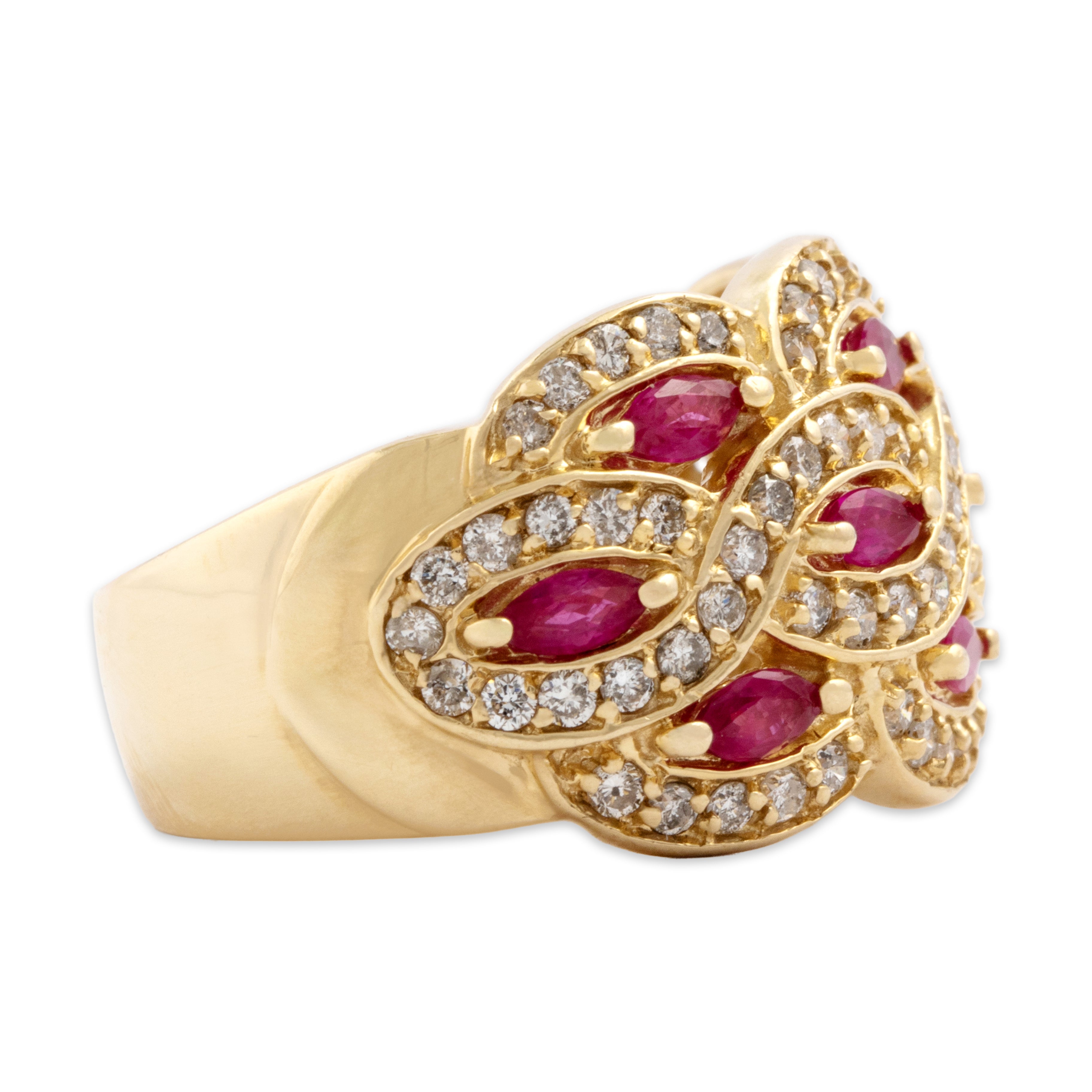 Vintage Substantial 14k Yellow Gold .69cttw Diamond Ruby Wide Woven Band Ring - Side view