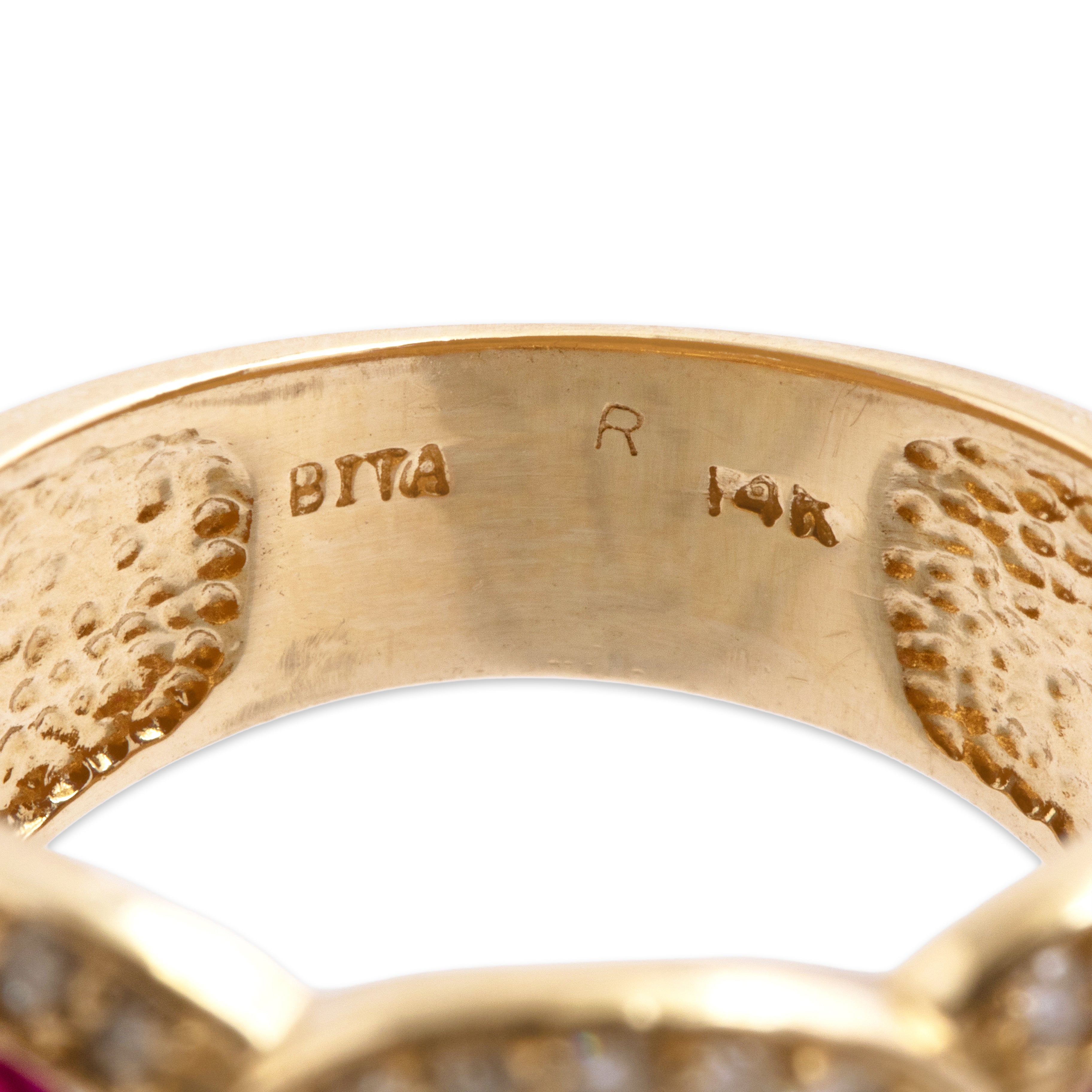 Vintage Substantial 14k Yellow Gold .69cttw Diamond Ruby Wide Woven Band Ring - Hallmark view