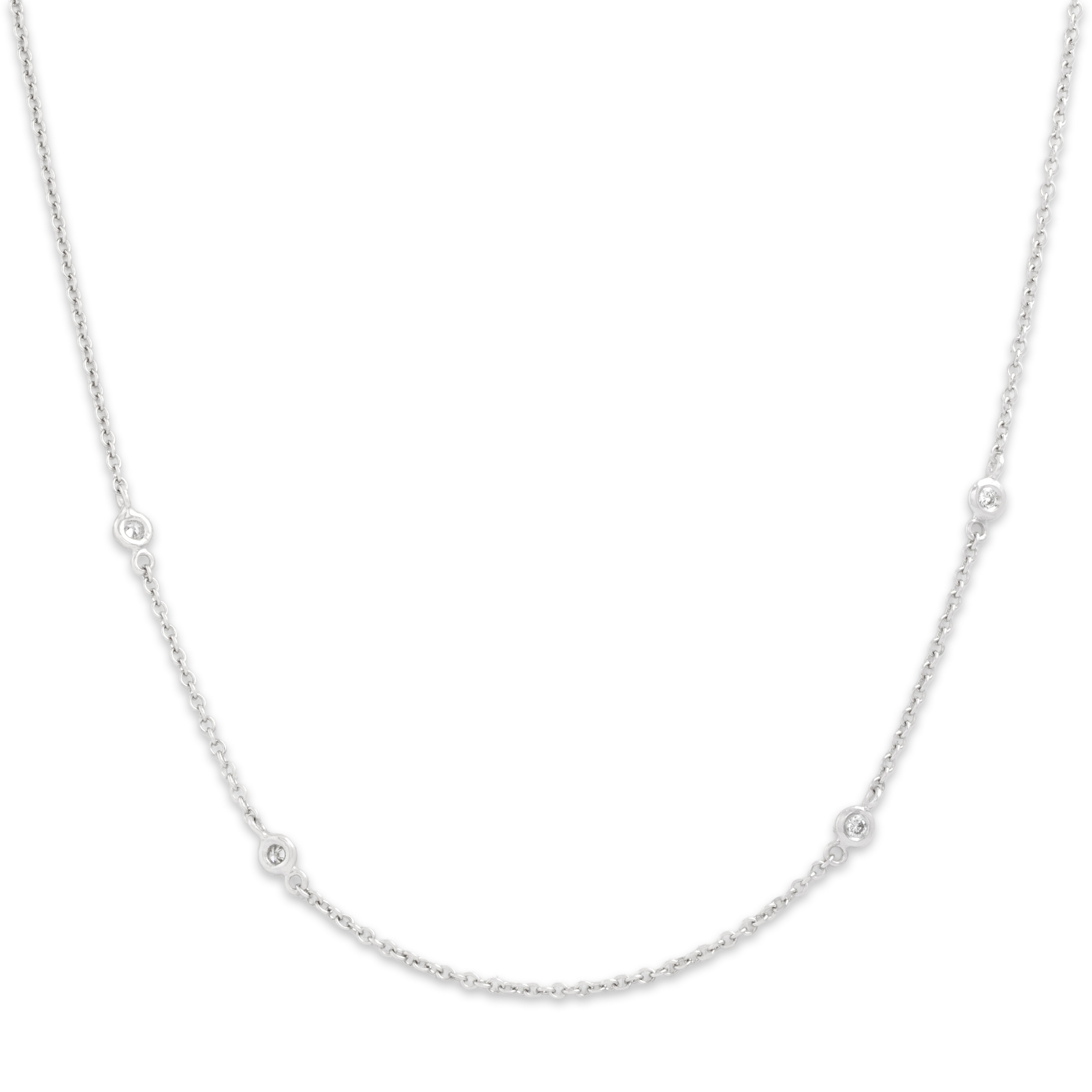 Vintage Italian 14k White Gold Diamond Chic Round Station Necklace - detail view #1