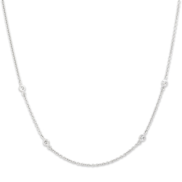 Vintage Italian 14k White Gold Diamond Chic Round Station Cable Necklace 16