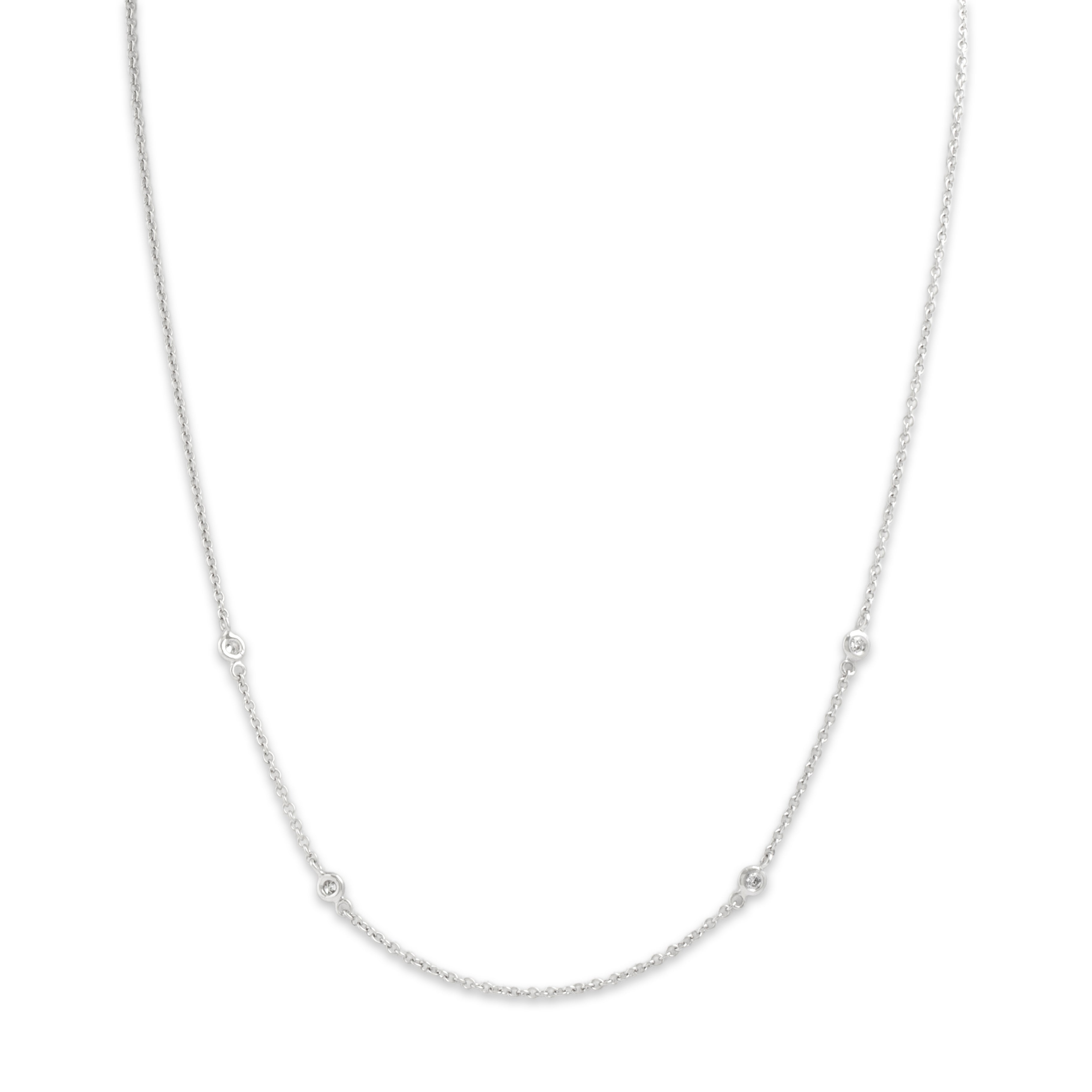 Vintage Italian 14k White Gold Diamond Chic Round Station Necklace - Close-up view