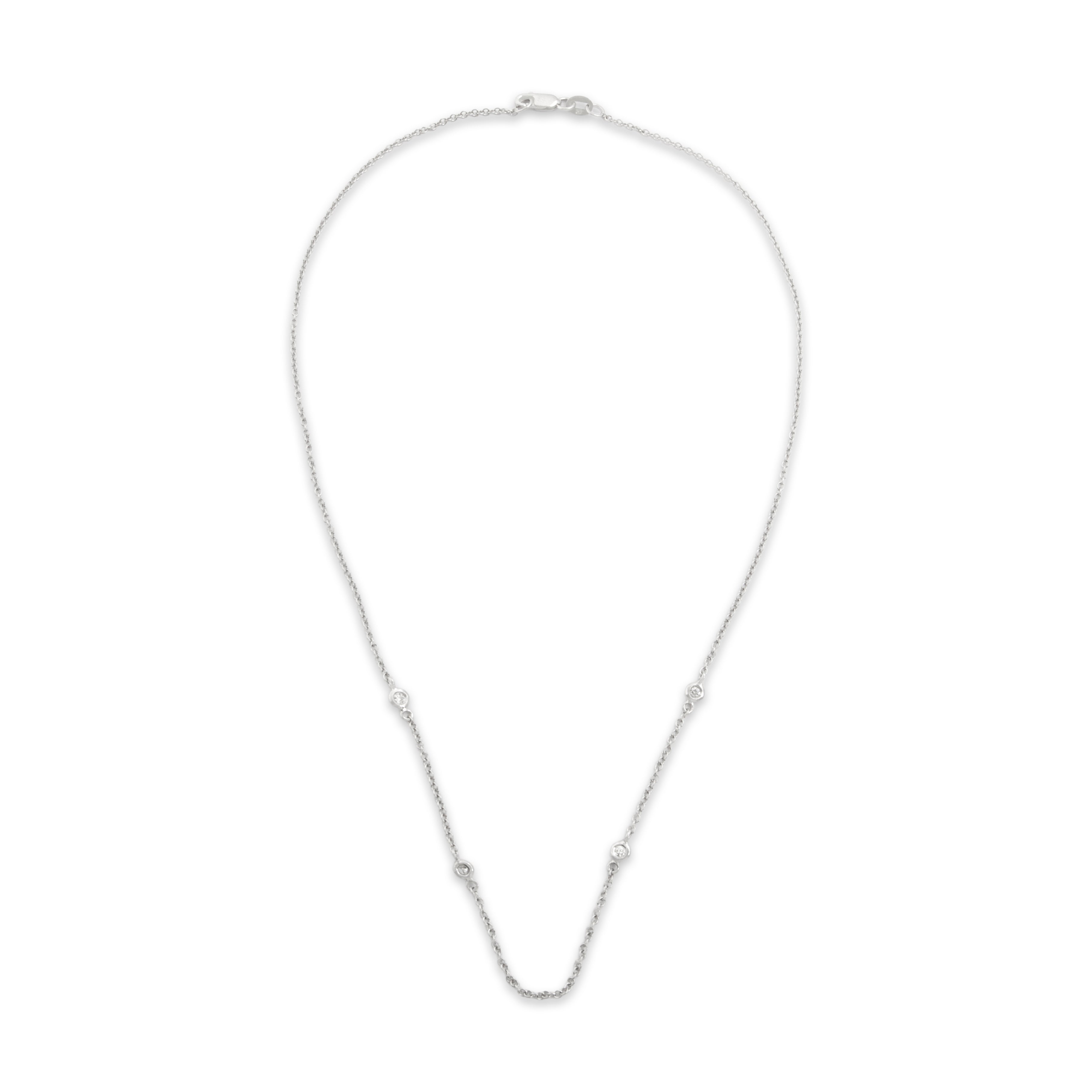 Vintage Italian 14k White Gold Diamond Chic Round Station Necklace - Overall view