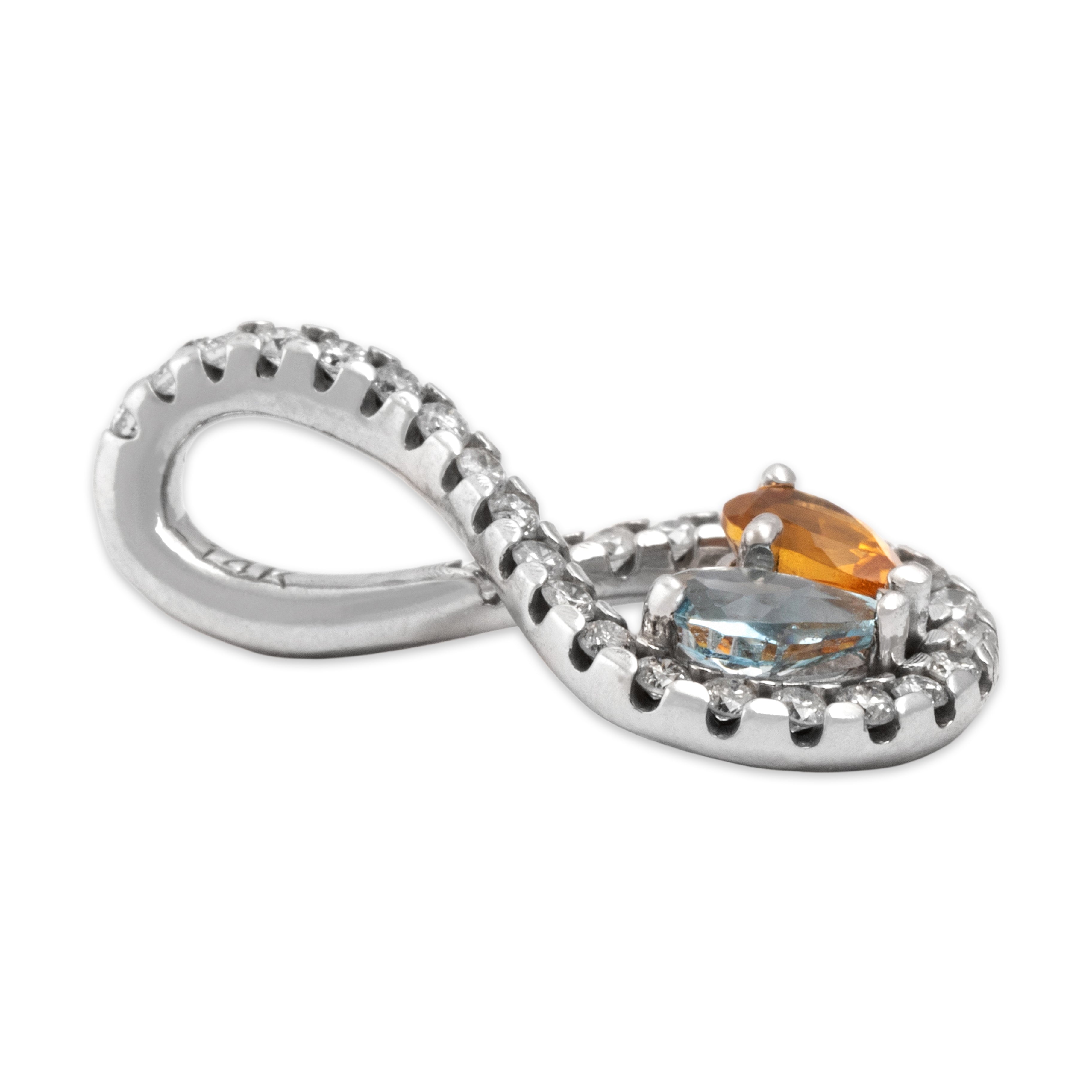 Vintage 14k White Gold Citrine Aquamarine Diamond Swooping Pear Twin Pendant