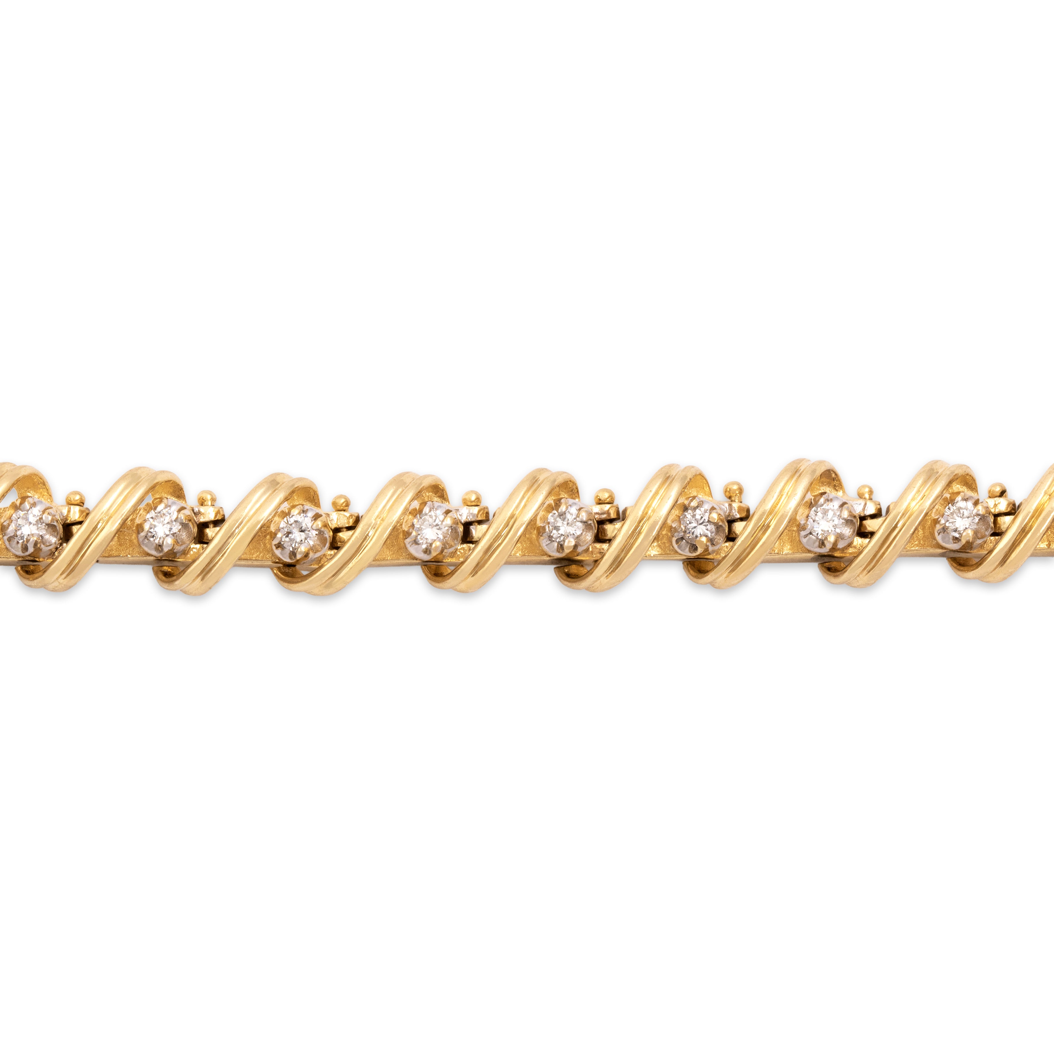 Vintage Heavy 14k Yellow Gold .8cttw Diamond Sculptural Wrapped Spiral Link Tennis Bracelet - detail view #1
