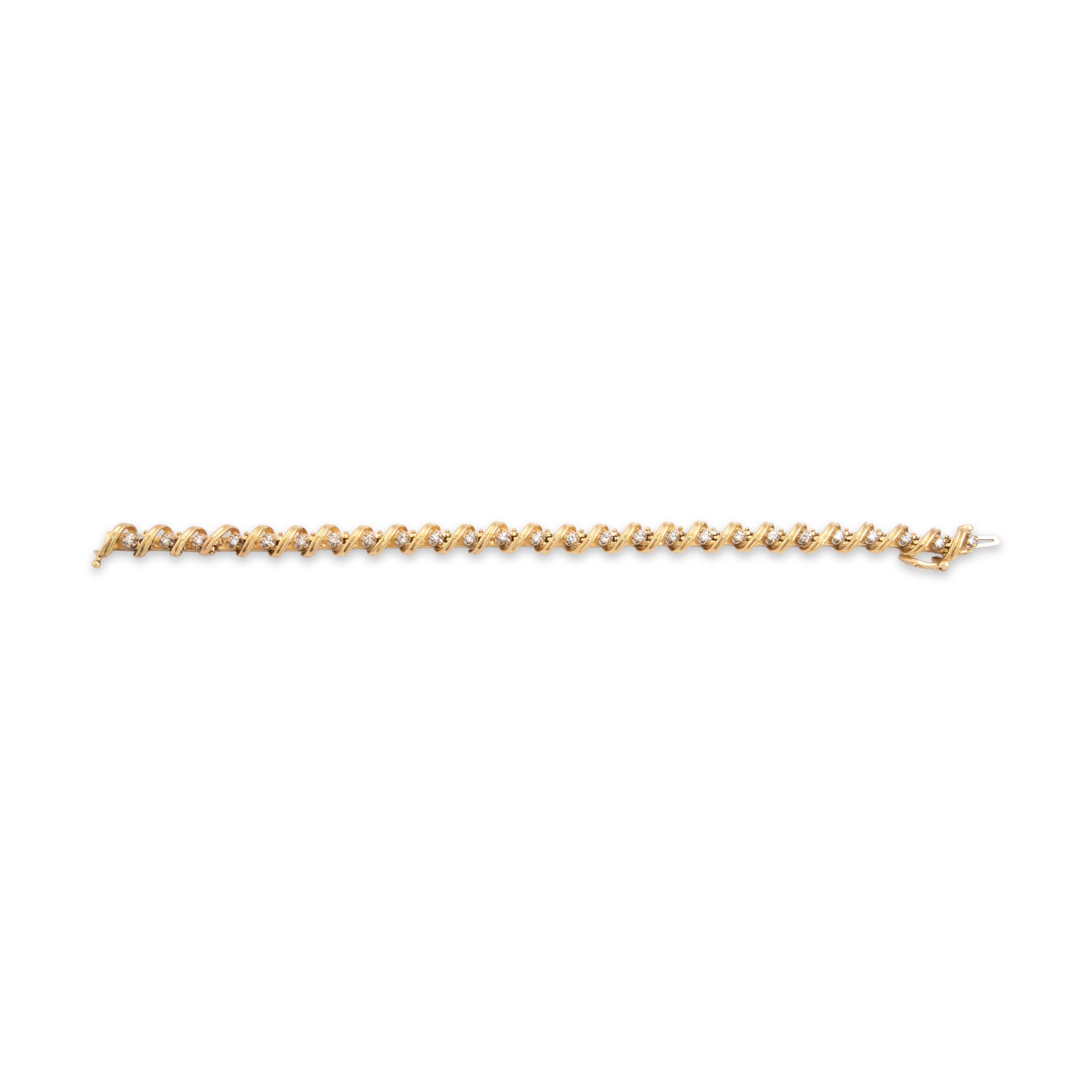Vintage Heavy 14k Yellow Gold .8cttw Diamond Sculptural Wrapped Spiral Link Tennis Bracelet - Overall view