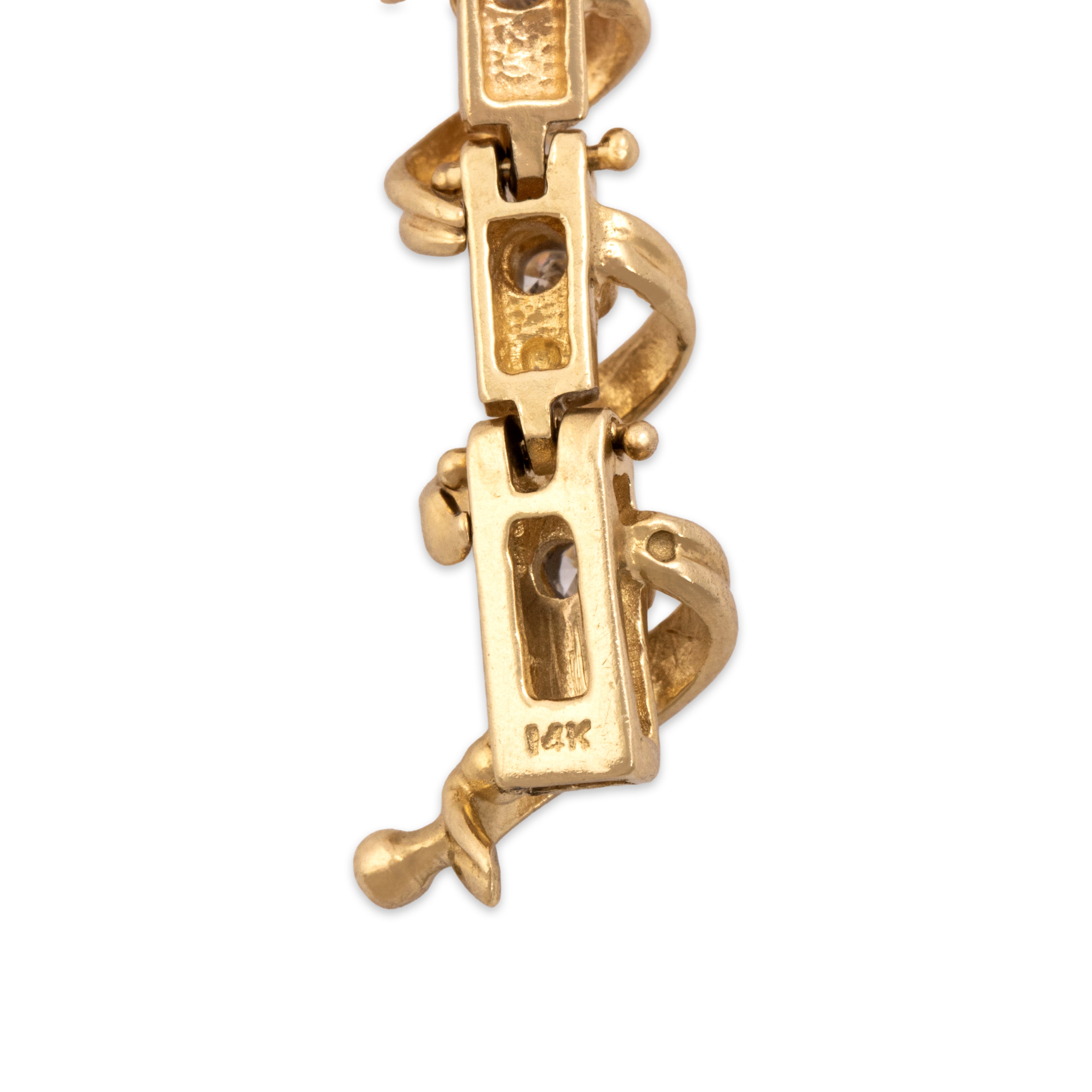 Vintage Heavy 14k Yellow Gold .8cttw Diamond Sculptural Wrapped Spiral Link Tennis Bracelet - Hallmark view