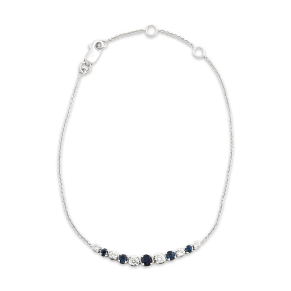 Estate 14k White Gold Blue Sapphire Diamond Sparkling Line Bracelet 5.75-6.75