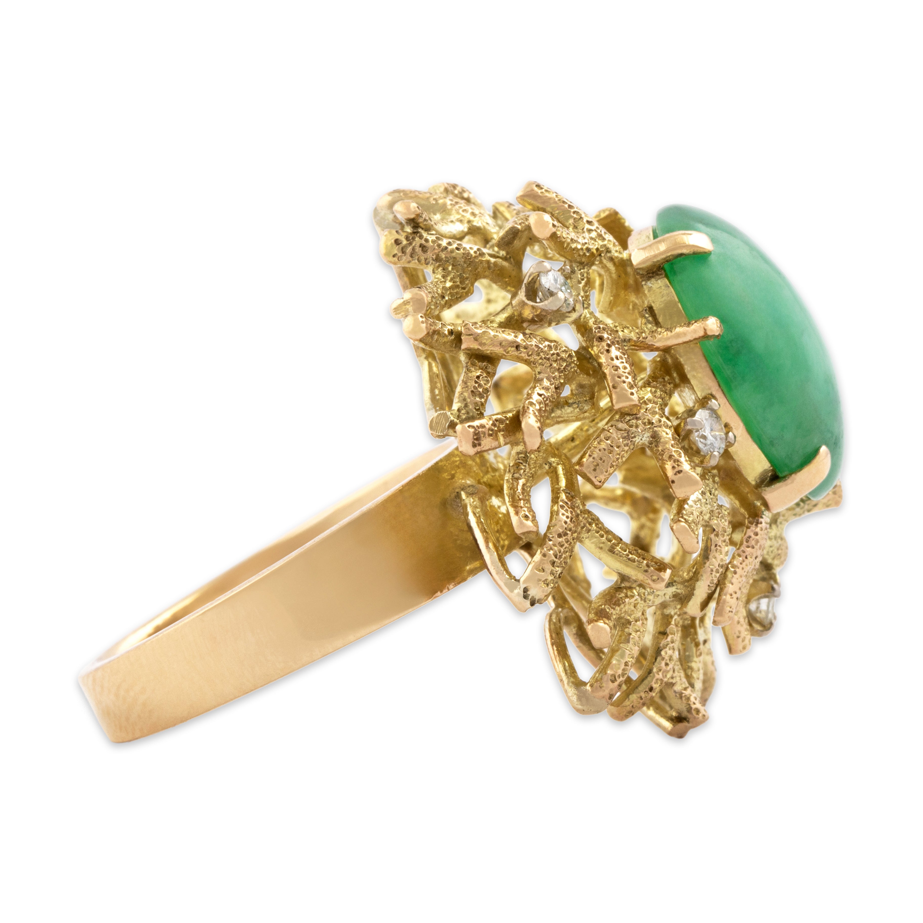 Vintage Heavy 14k Yellow & Rosy Yellow Gold 4.73ct Jade Diamond Brutalist Ring 7.00