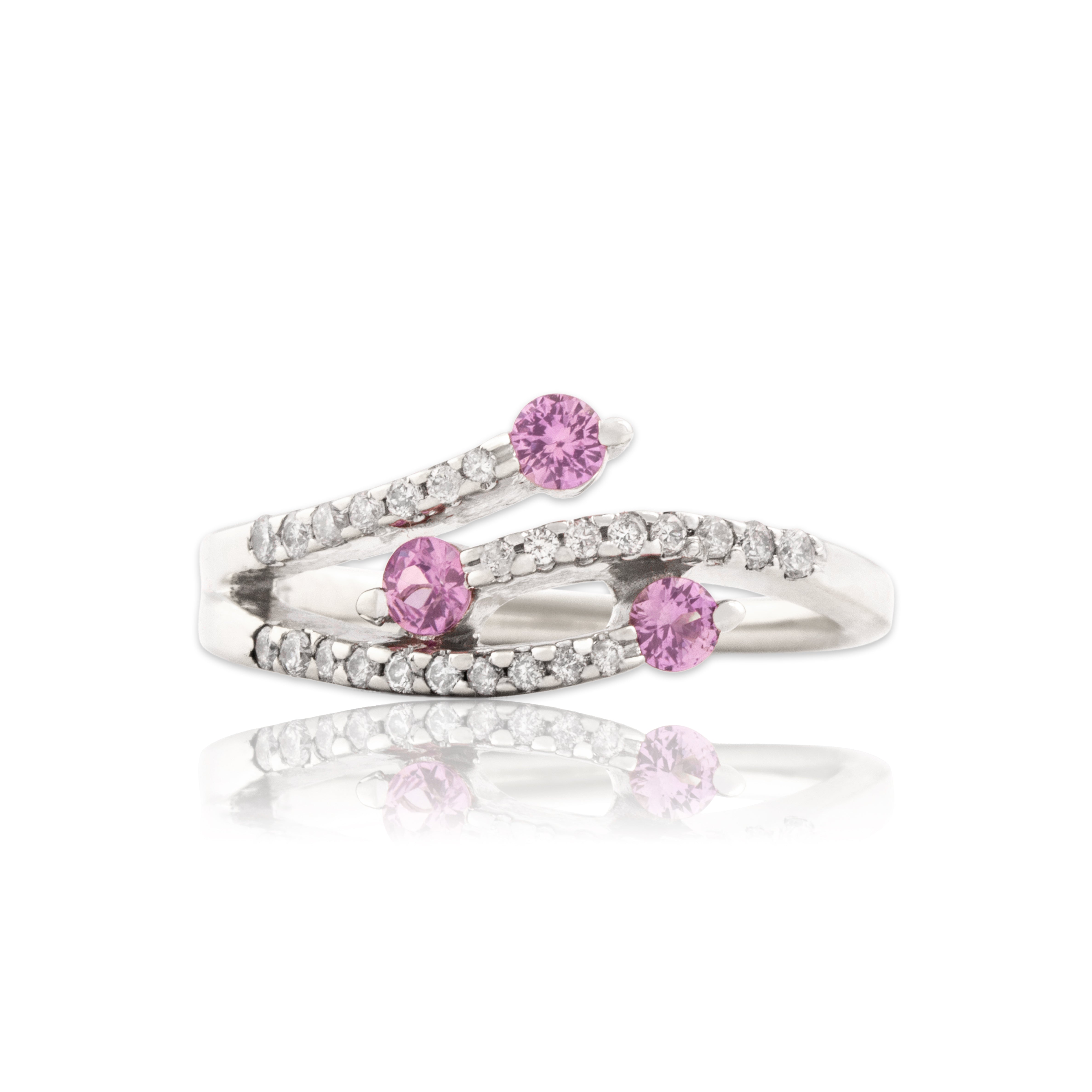 Vintage 14k White Gold Pink Sapphire Diamond Shooting Branches Band Ring 7.00