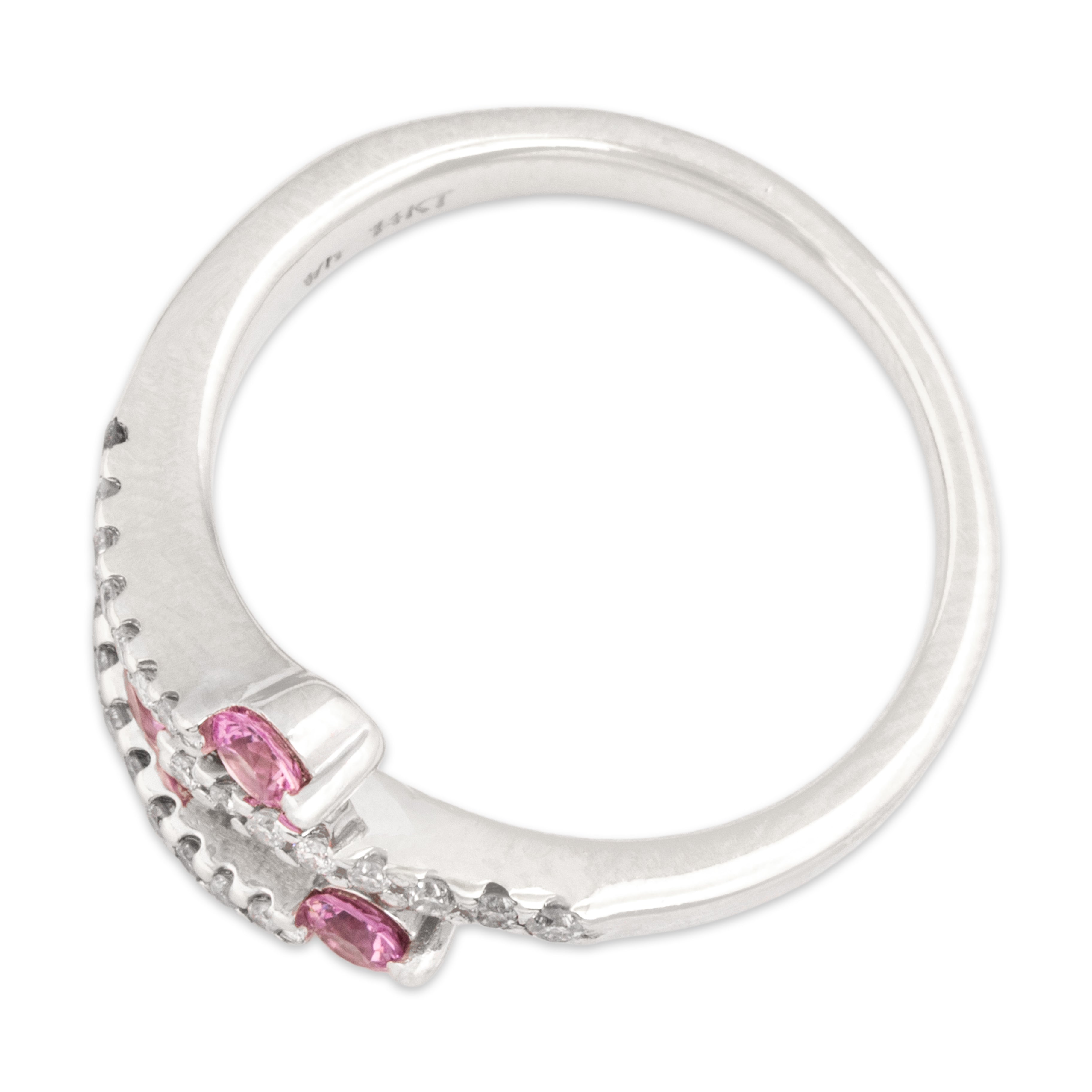 Vintage 14k White Gold Pink Sapphire Diamond Shooting Branches Band Ring 7.00