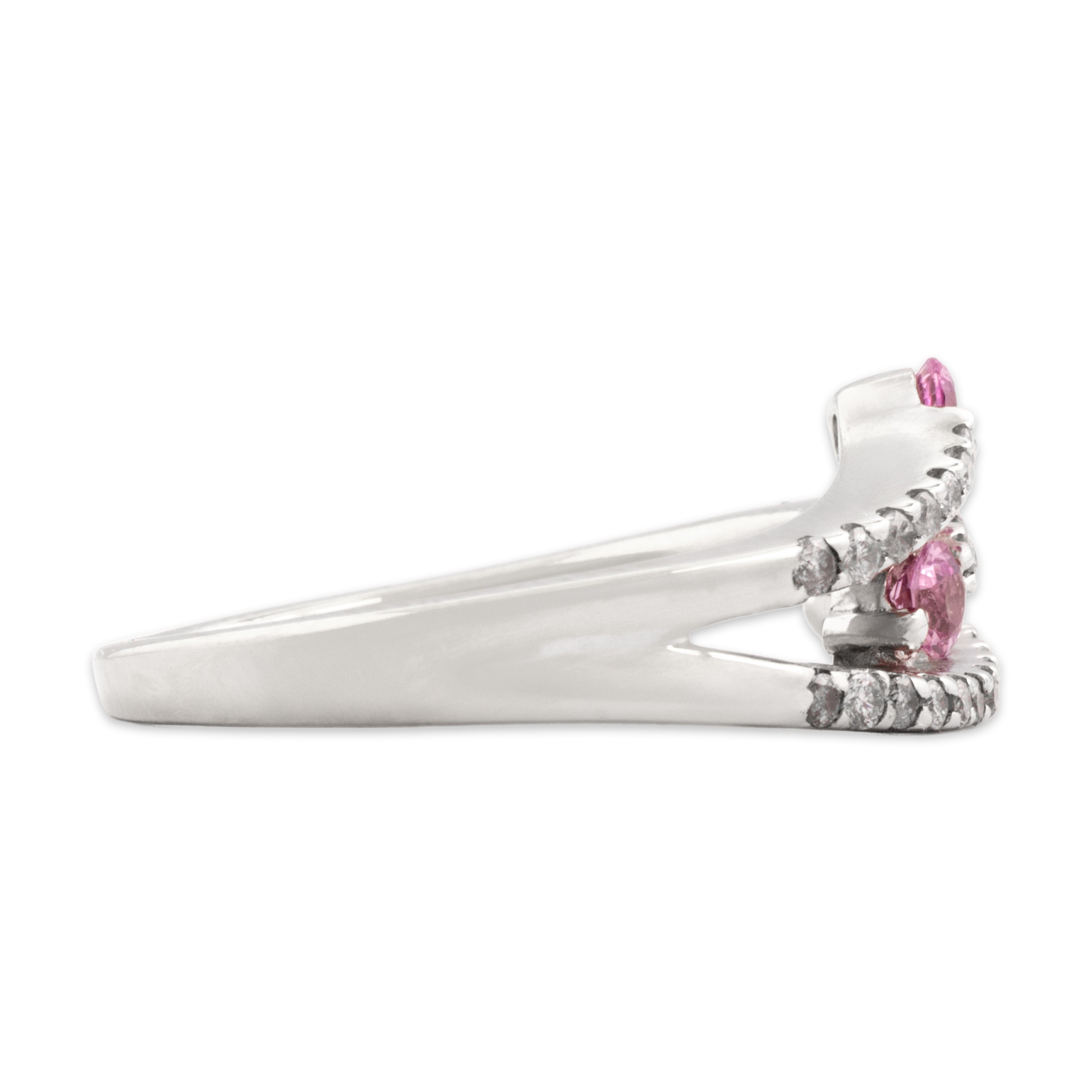 Vintage 14k White Gold Pink Sapphire Diamond Shooting Branches Band Ring 7.00