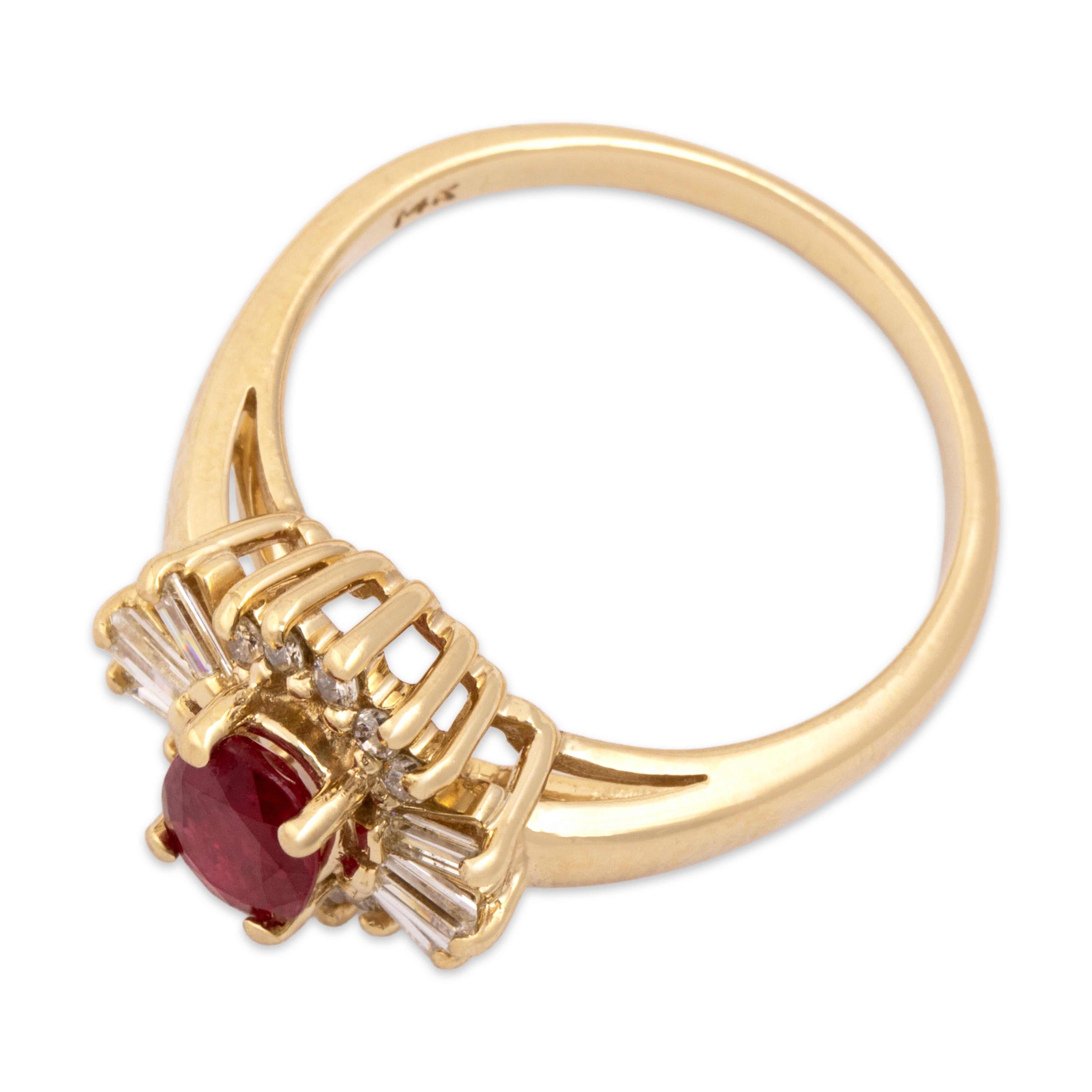 Vintage 14k Yellow Gold .69ct Ruby .59cttw Diamond Splendid Multi-Cut Halo Ring - Overall view