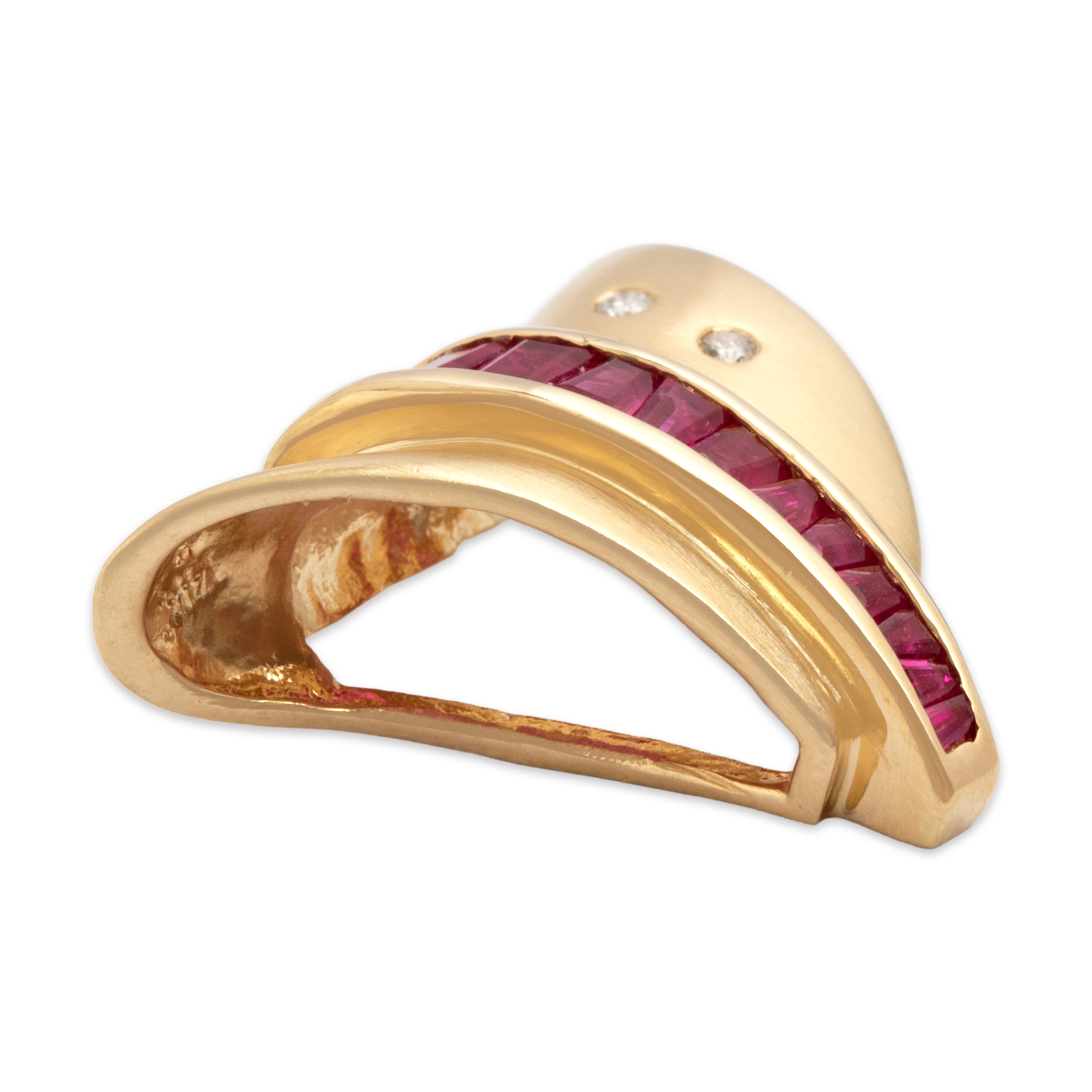 Vintage 14k Yellow Gold .94cttw Ruby Diamond Bold Brushed Geometric Slide Pendant - Side view