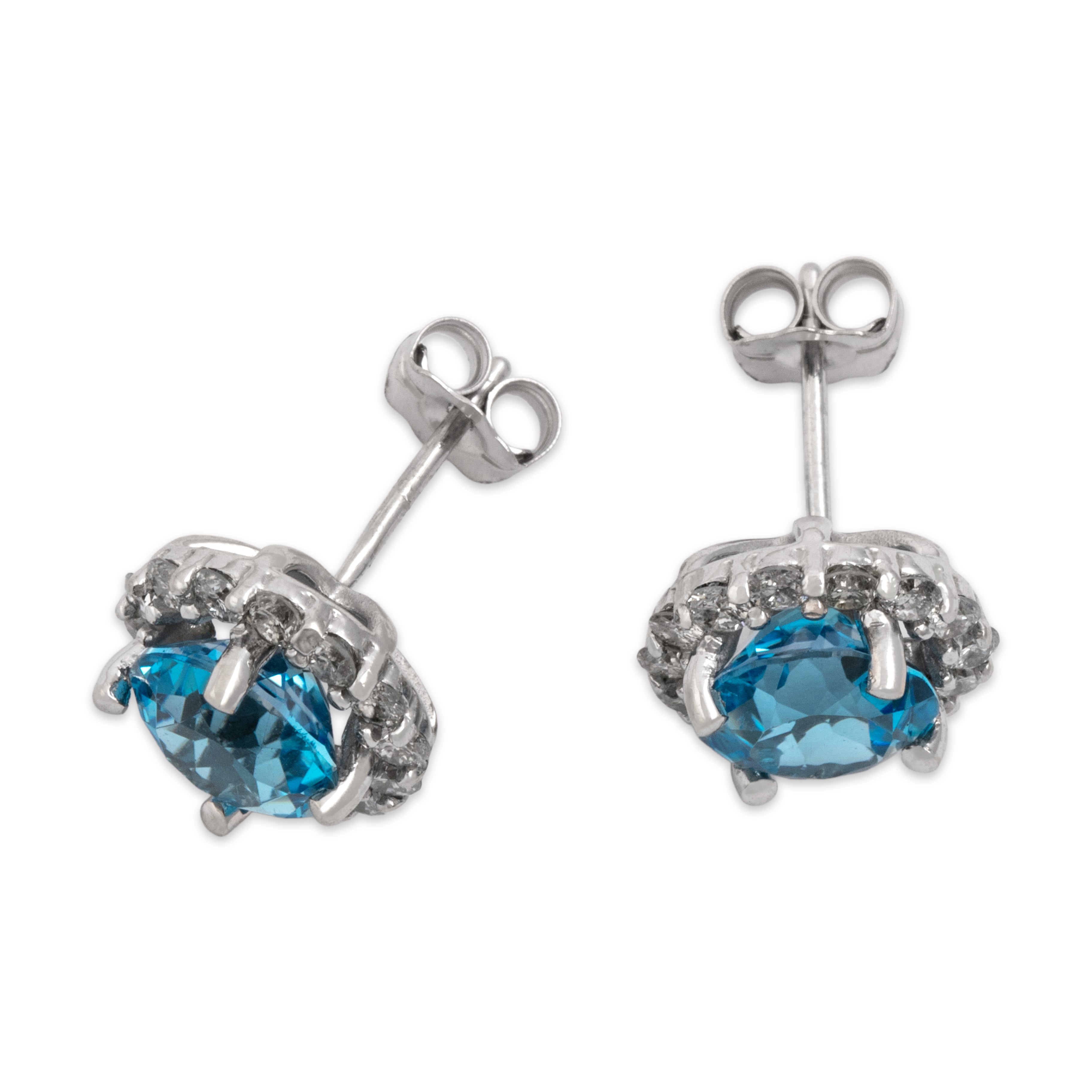 Vintage 14k White Gold 3.13cttw Swiss Blue Topaz .54cttw Diamond Bright Halo Stud Earrings - Overall view