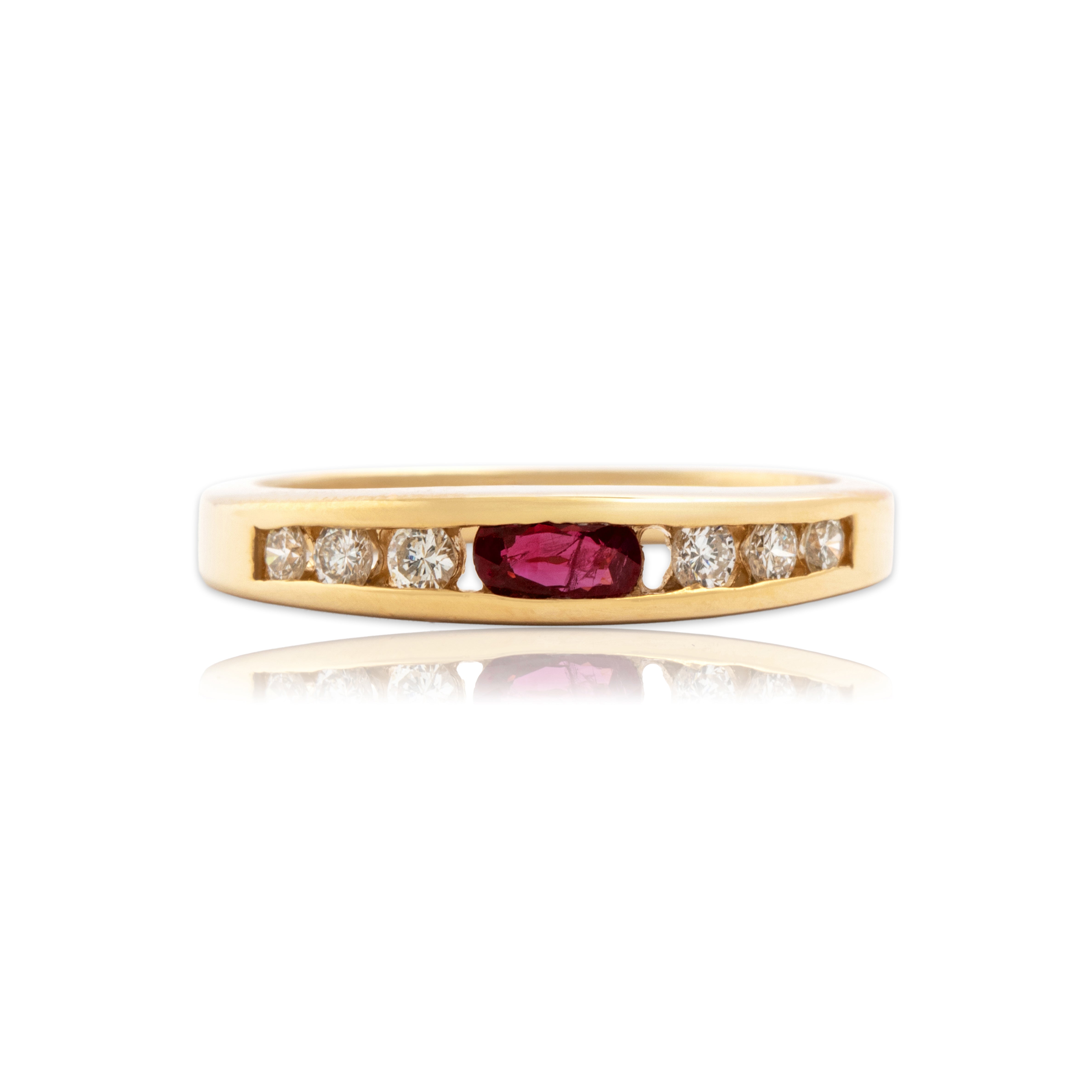 Vintage 14k Yellow Gold Ruby Diamond Sparkling Channel-Set Band Ring 6.50