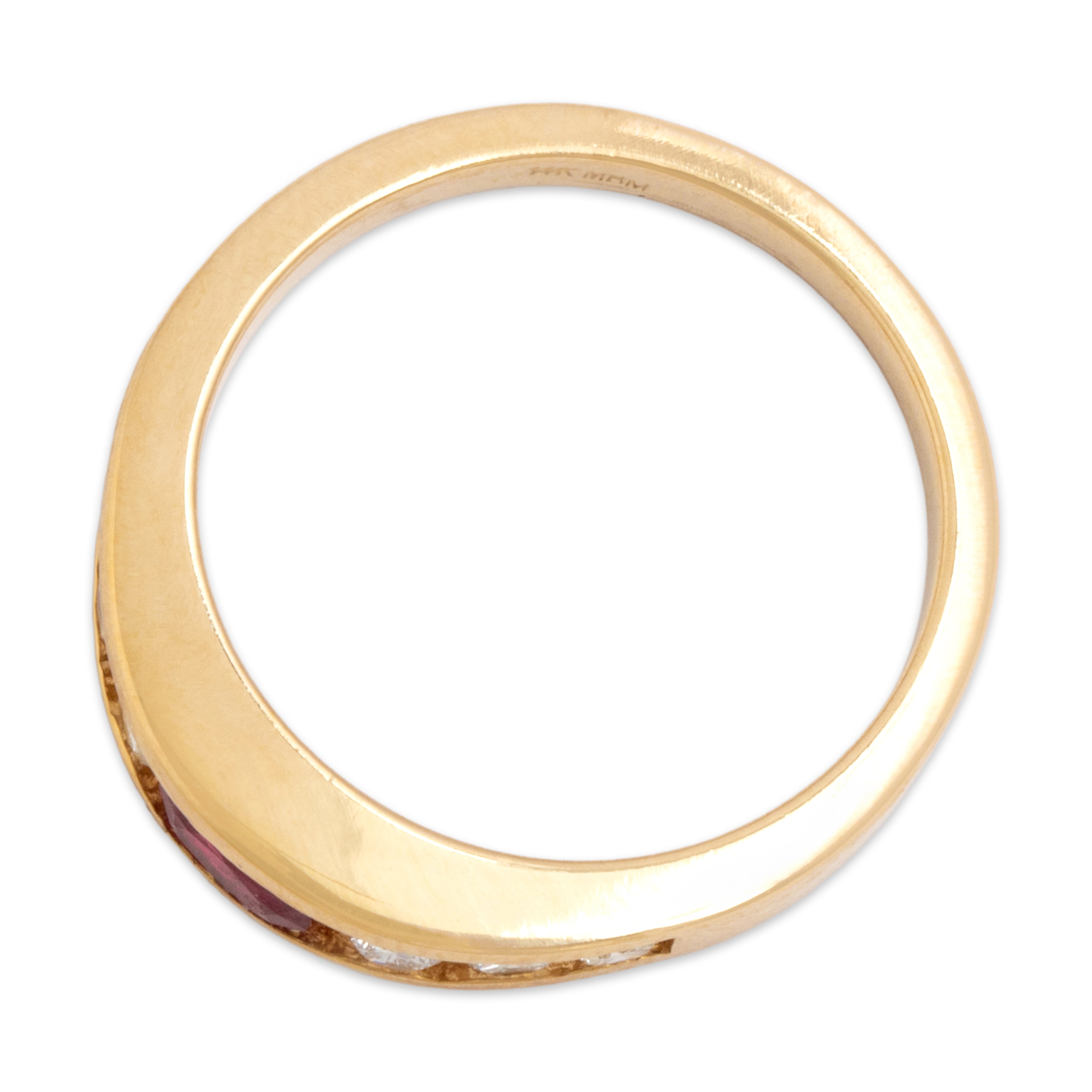 Vintage 14k Yellow Gold Diamond Ruby Sparkling Channel-Set Band Ring - detail view #1