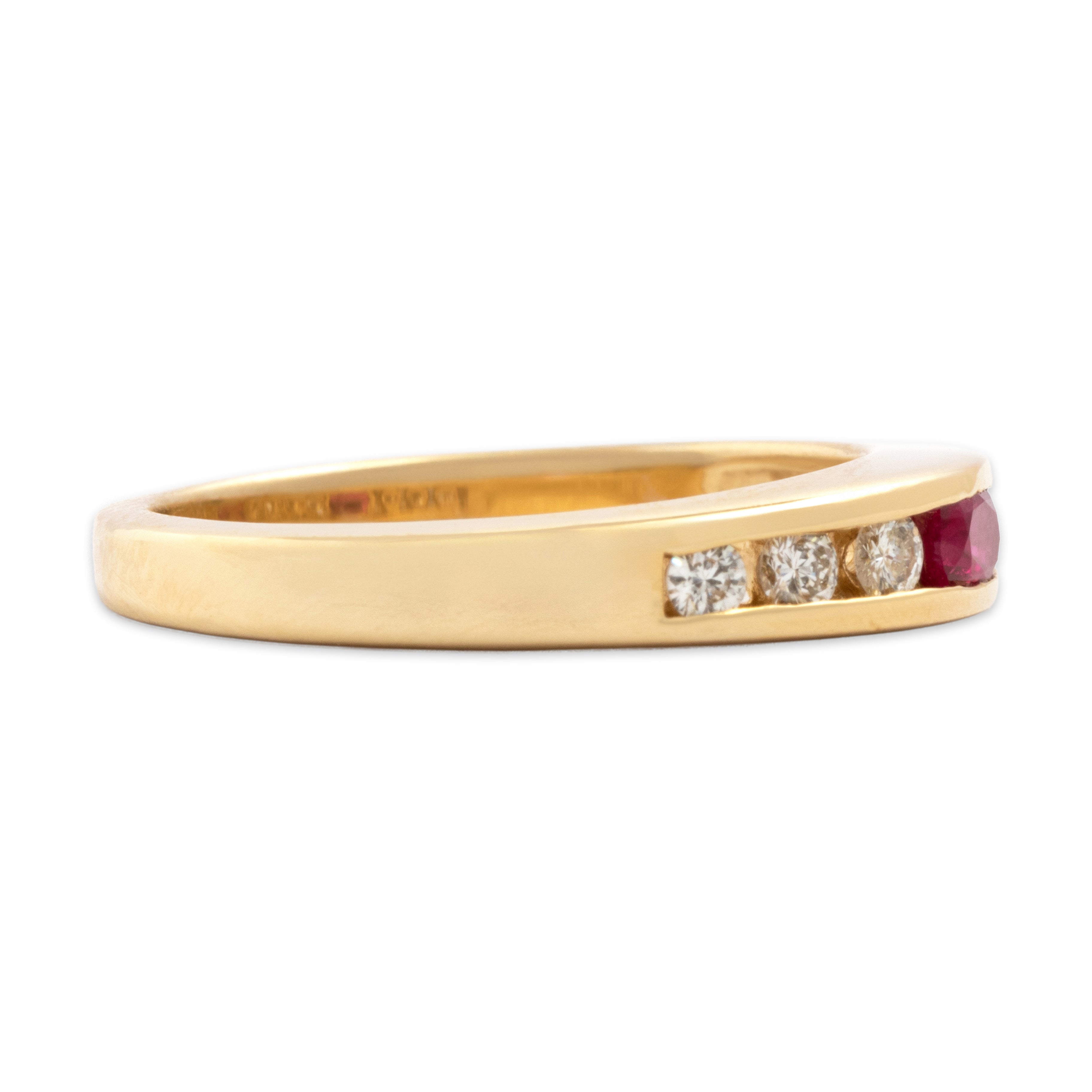 Vintage 14k Yellow Gold Diamond Ruby Sparkling Channel-Set Band Ring - Side view