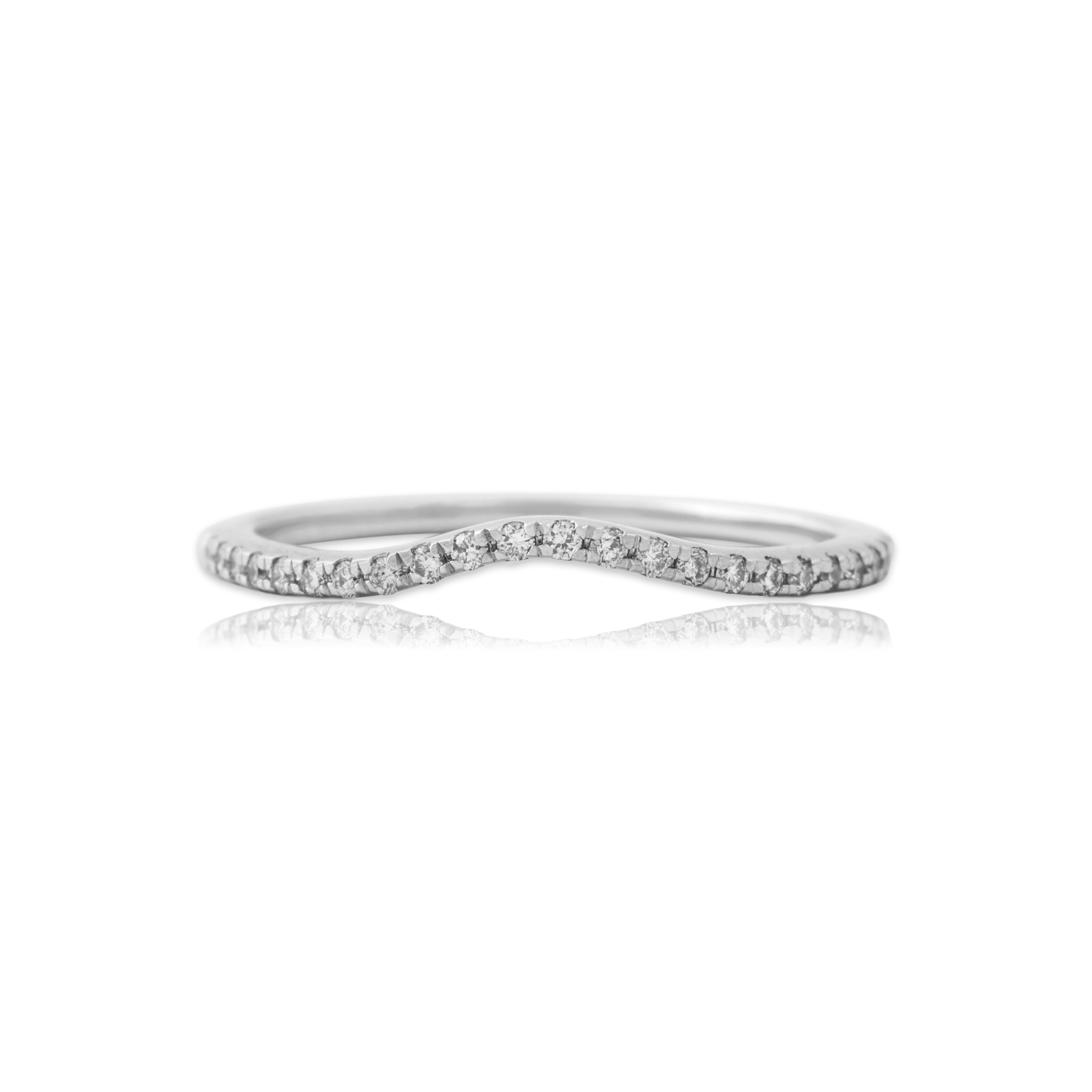 Estate 14k White Gold Diamond Chic Curved Band Ring - Close-up view