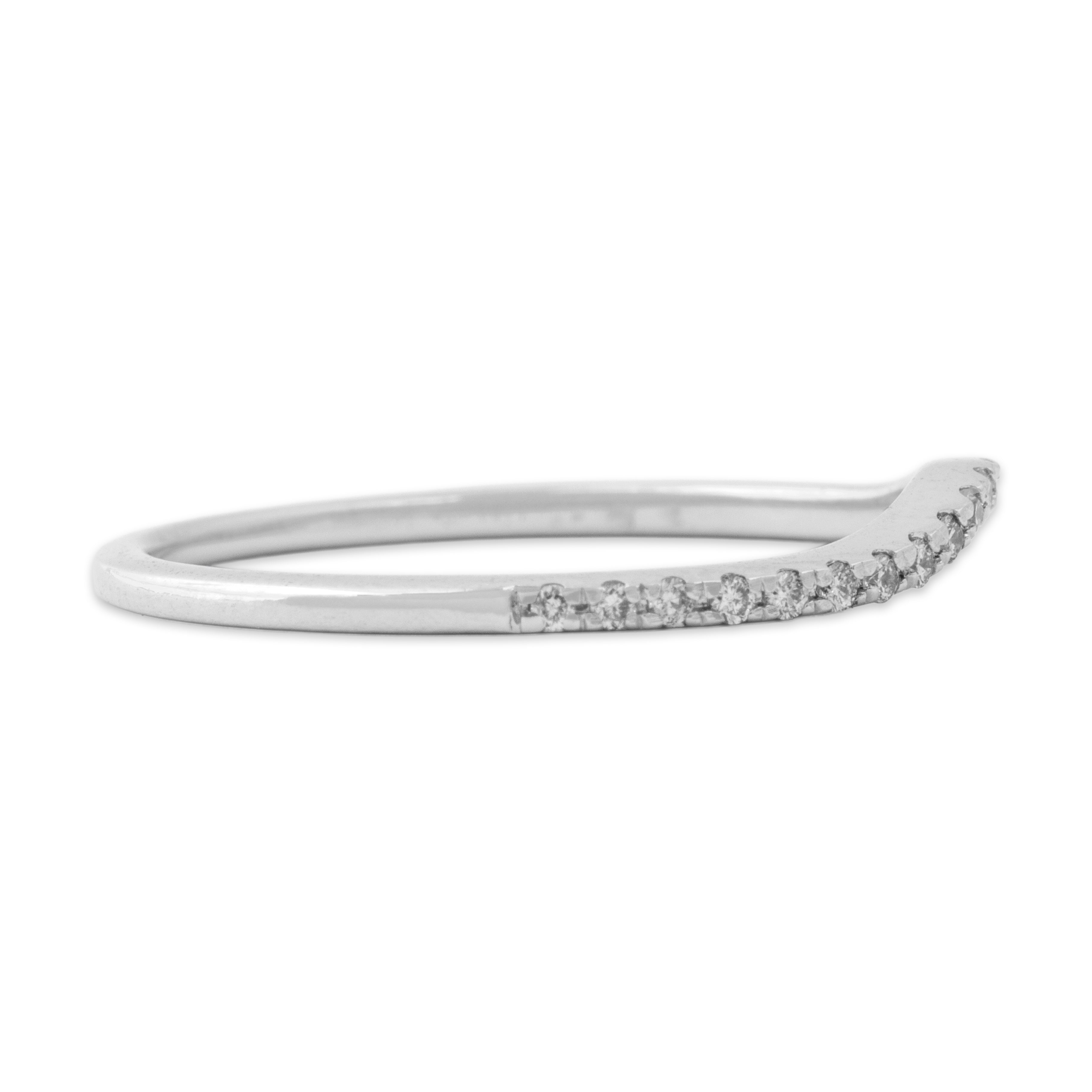 Estate 14k White Gold Diamond Chic Curved Band Ring - Side view