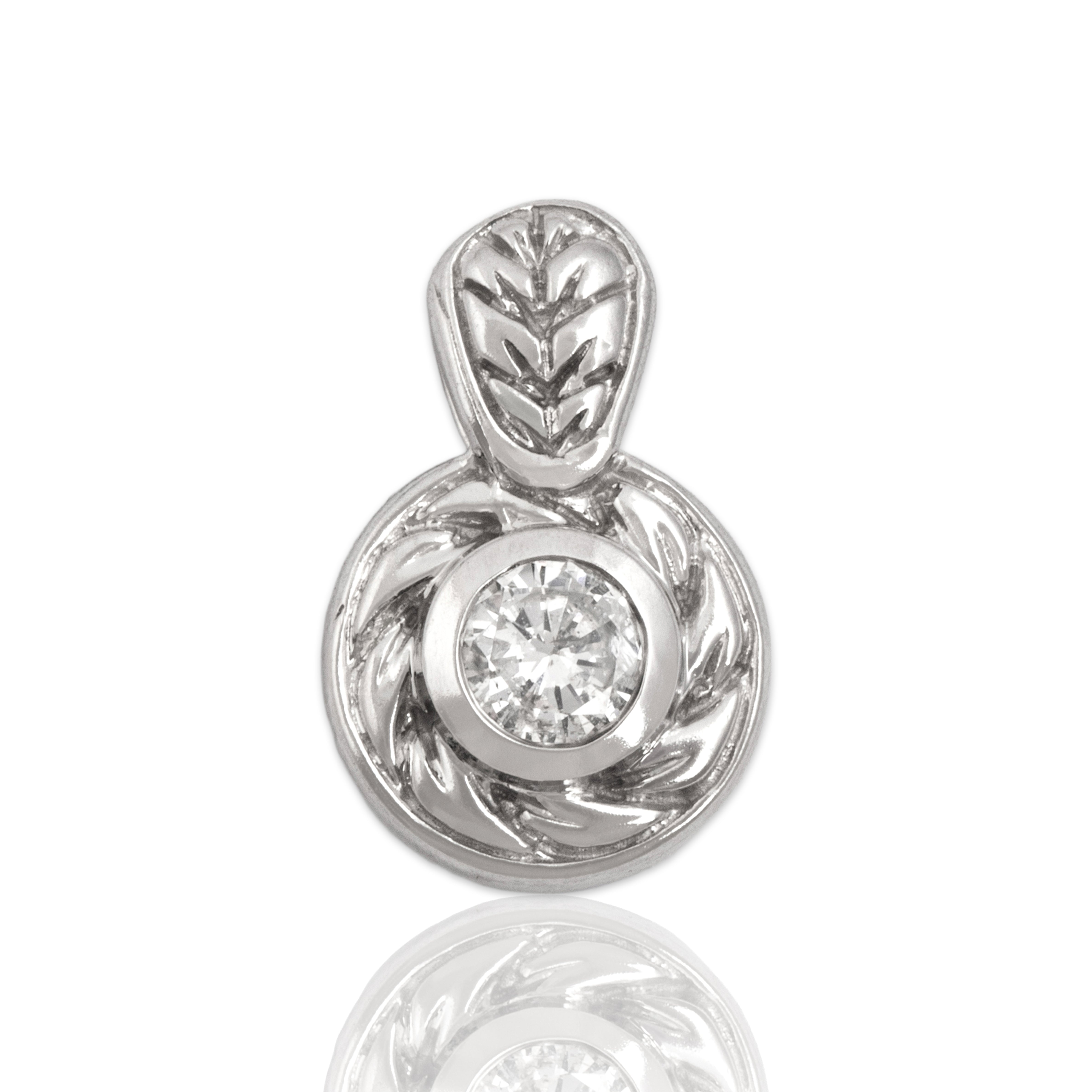 Vintage 14k White Gold Diamond Lovely Swirling Bezel Solitairte Pendant - Close-up view