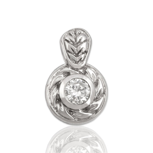Vintage 14k White Gold .2ct Diamond Lovely Swirling Bezel Solitaire Pendant