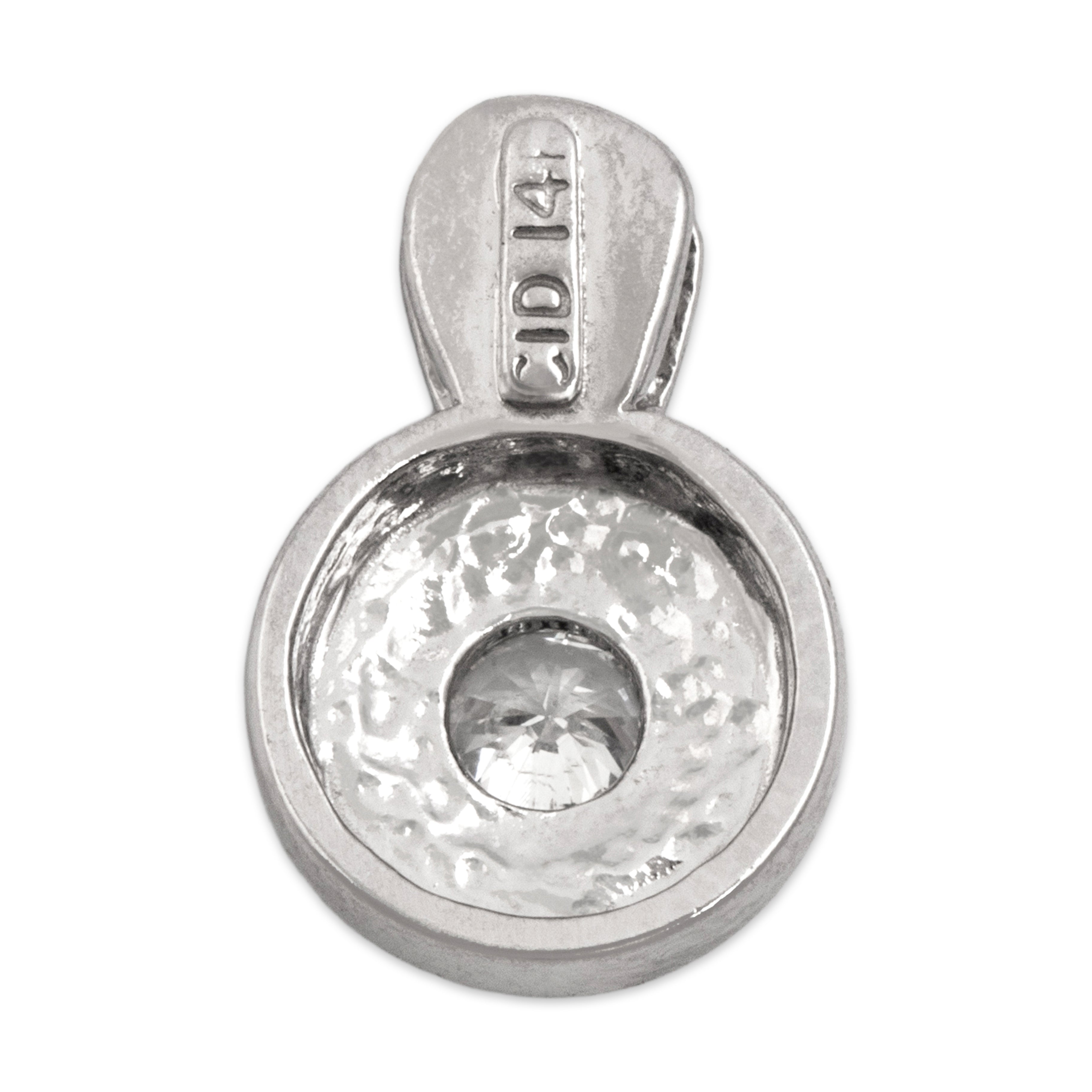 Vintage 14k White Gold Diamond Lovely Swirling Bezel Solitairte Pendant - Hallmark view