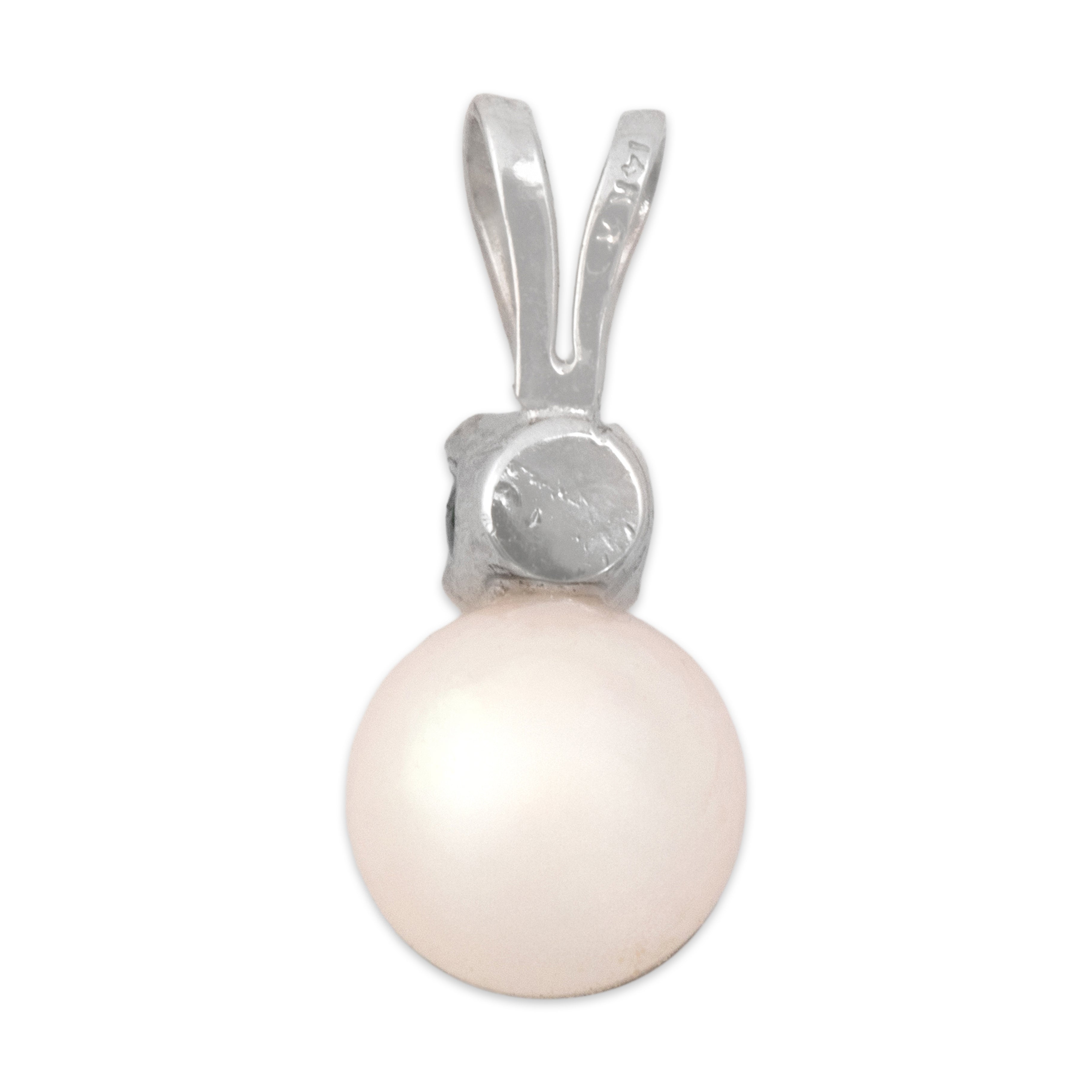 Vintage Small 14k White Gold Pearl Emerald Refined Duo Pendant - Back view