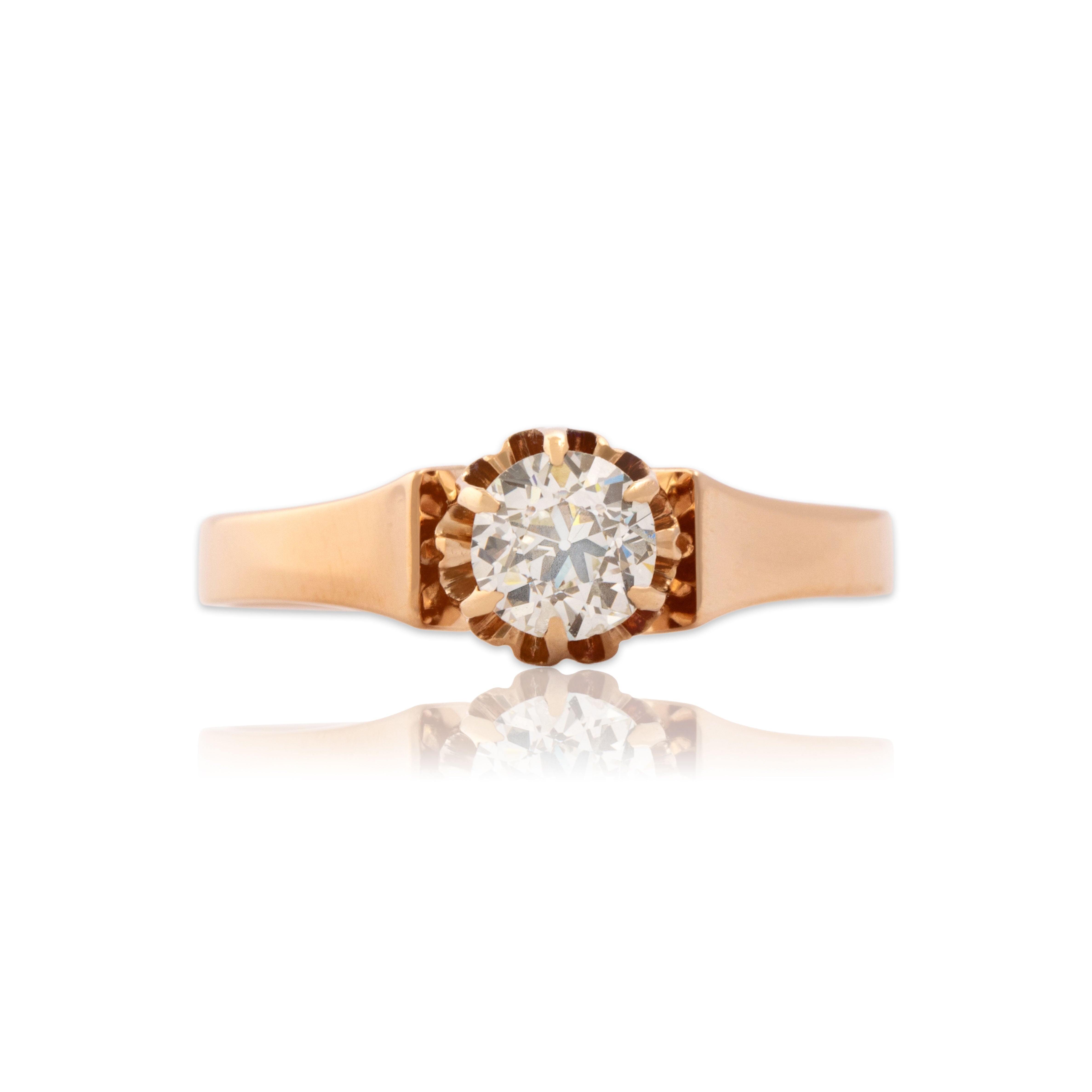 Antique Victorian 14k Rose Gold Old European Cut Diamond Superb Solitaire Ring 6.75