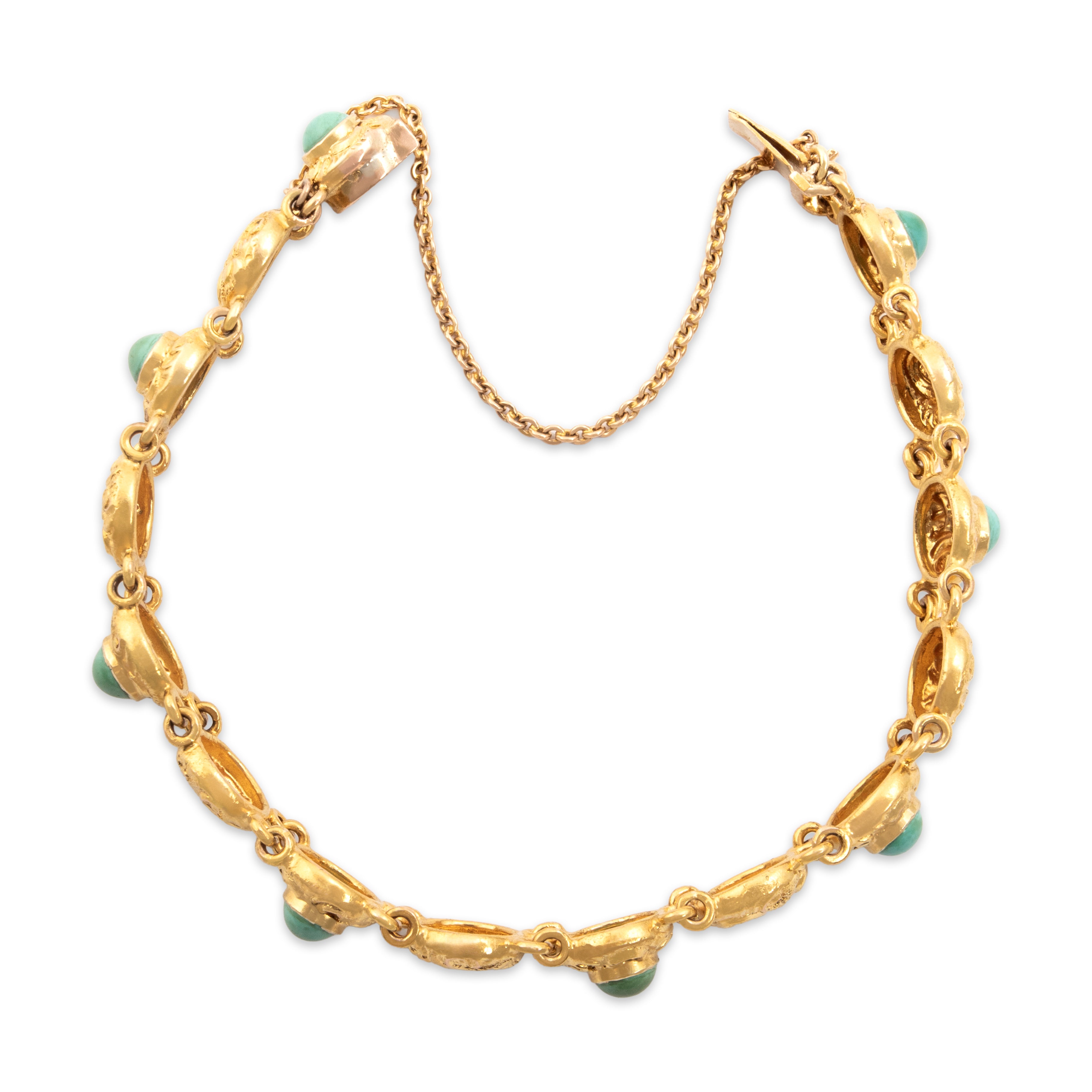 Antique Victorian 14k Yellow Gold 3.33cttw Turquoise Ornate Scrolling Detail Link Bracelet - detail view #1