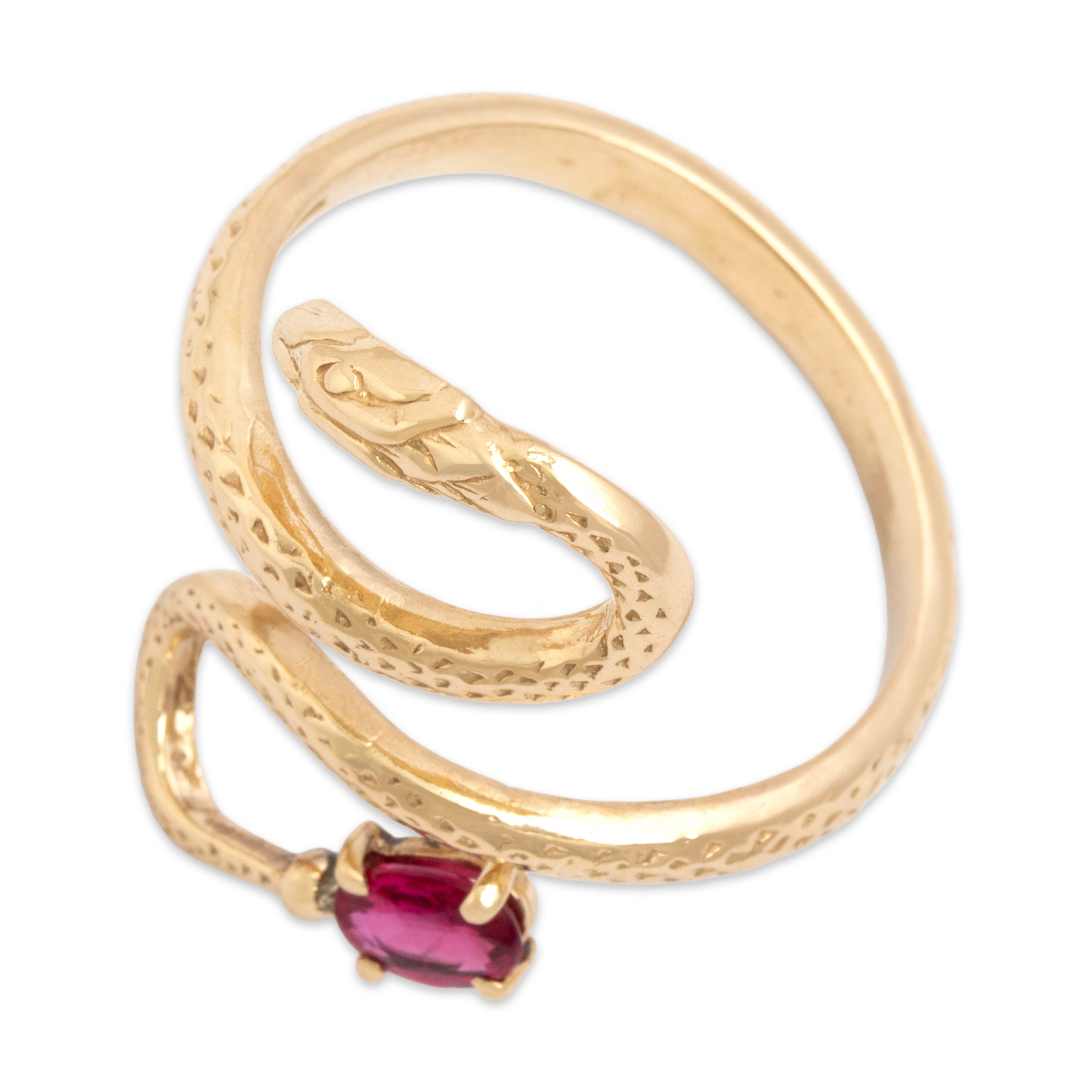 Vintage 14k Yellow Gold Ruby Striking Slithering Snake Wrap Ring - detail view #1